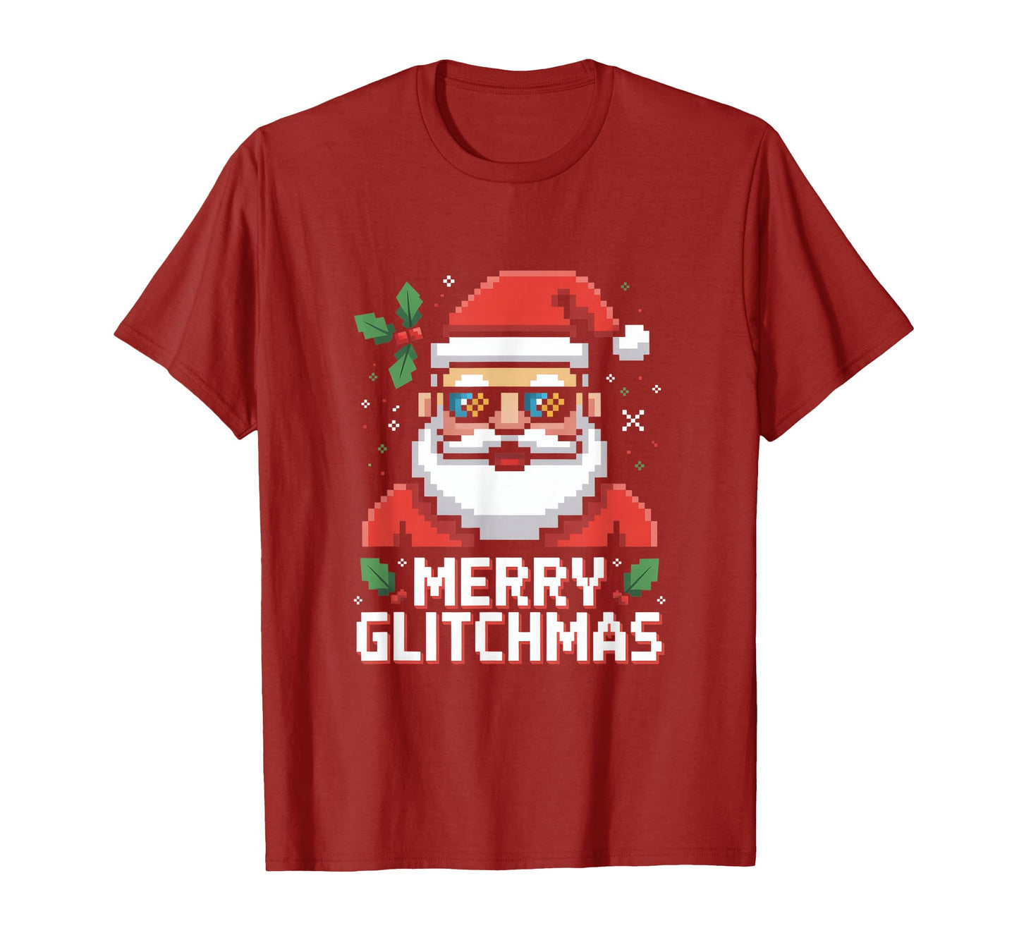 Merry Glitchmas Pixel Santa Retro Gaming Christmas T-Shirt