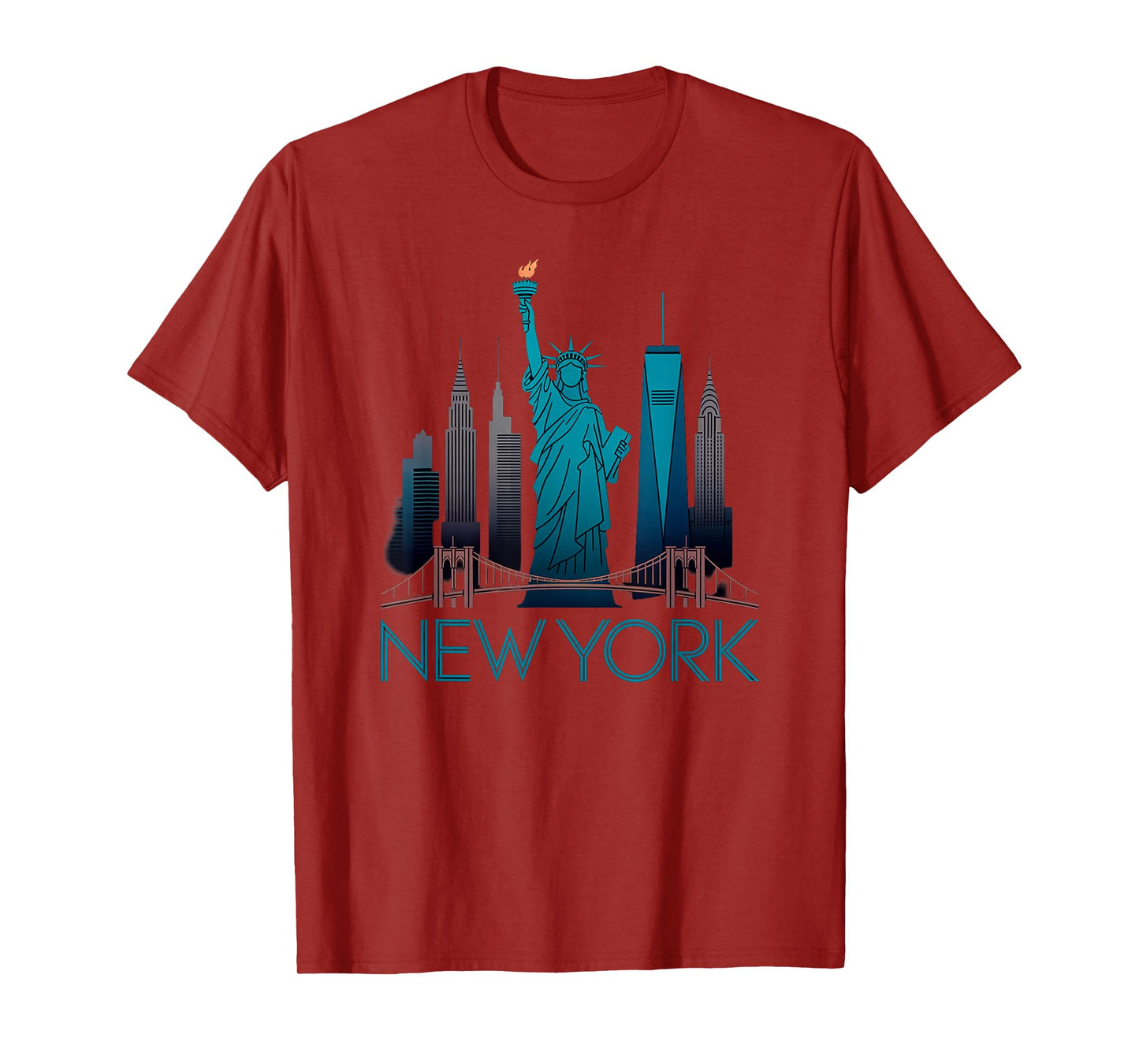 New York Skyline Reflection Liberty Poster-Style Illustratio T-Shirt