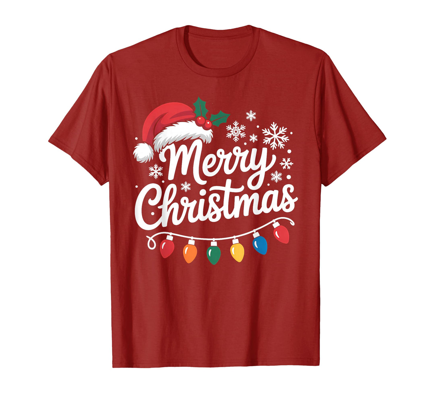 Merry Christmas Lights Santa Hat Xmas Family Matching Pajama T-Shirt