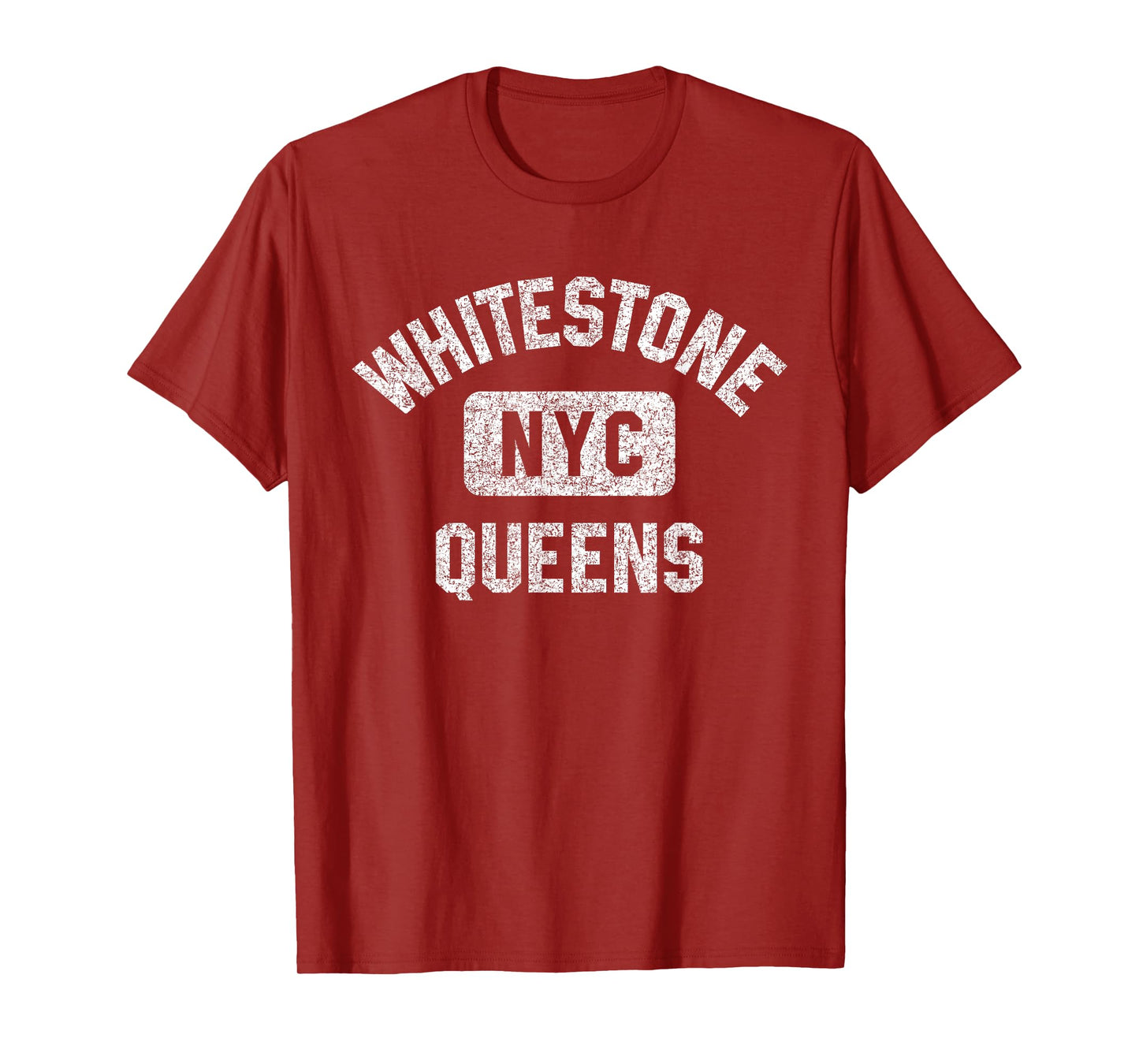 Whitestone Queens NYC Gym Style Distressed White Print T-Shirt