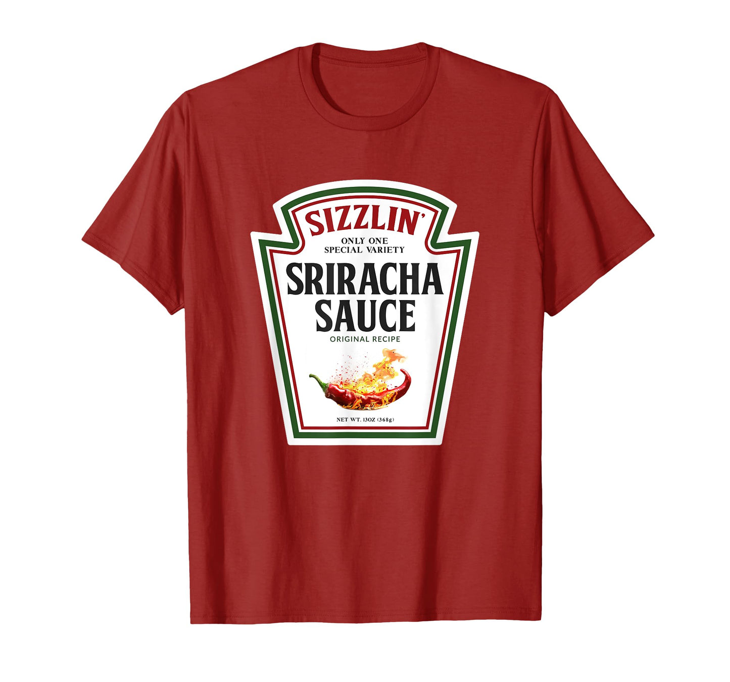 Sizzling Sriracha Sauce Funny Bottle Label Condiment design T-Shirt