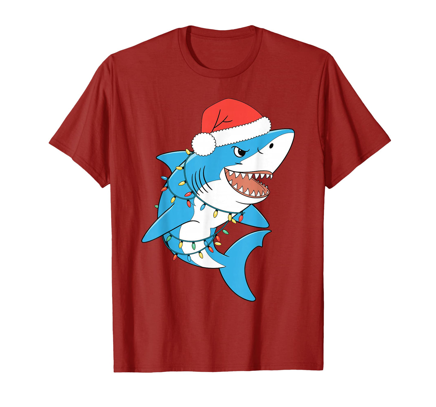 Santa Shark Christmas Lights Sharkmas Tree Xmas Boys Men Tee T-Shirt
