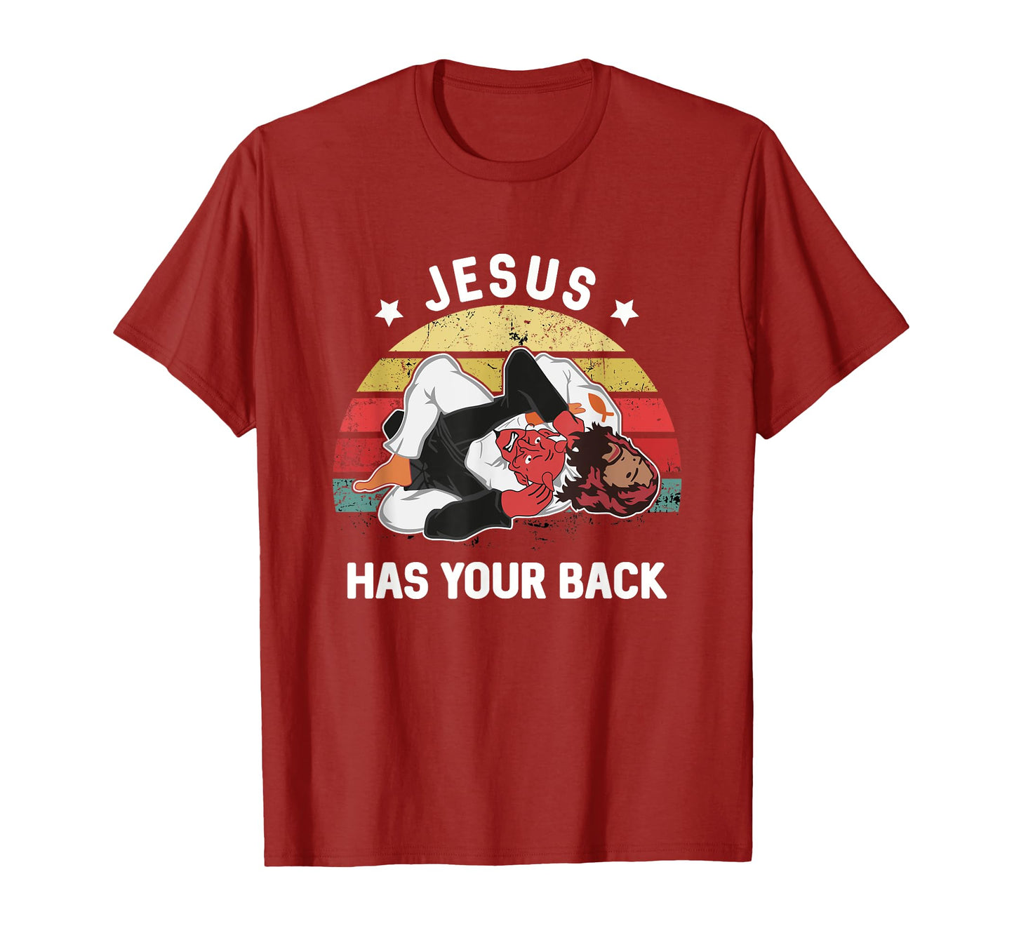 Jesus Has Your Back Jiu Jitsu Retro Christian T-Shirt