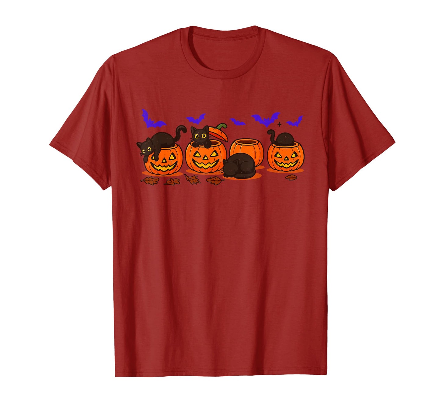 Black Cat Pumpkin Bats Halloween Kitten Lover Jack O Lantern T-Shirt