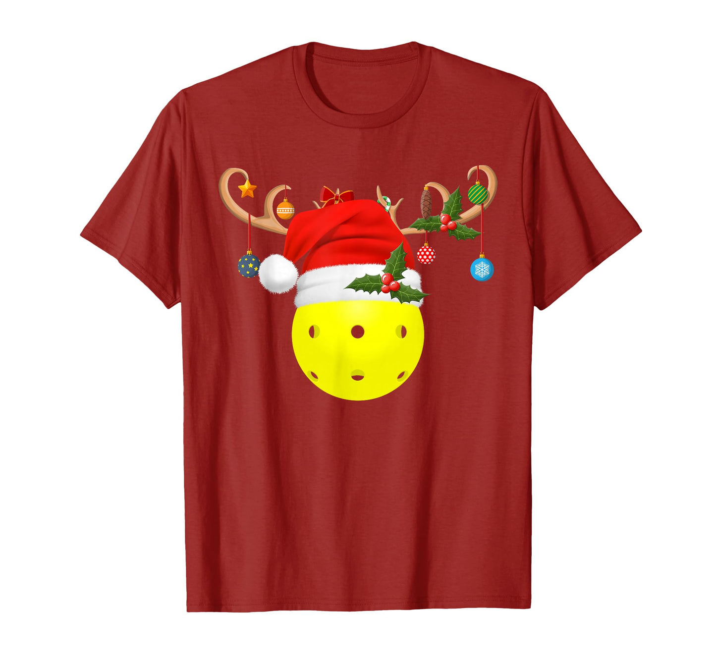 Pickleball Christmas Reindeer Santa Hat Sports Player Xmas T-Shirt