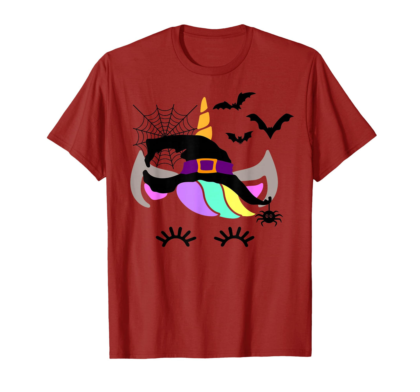 Unicorn Face Eyelashes Bats Spider Witch Halloween Costume T-Shirt