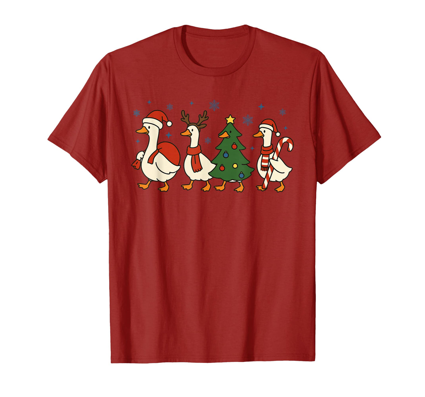 Funny Christmas Goose Santa Reindeer Tree Tee T-Shirt