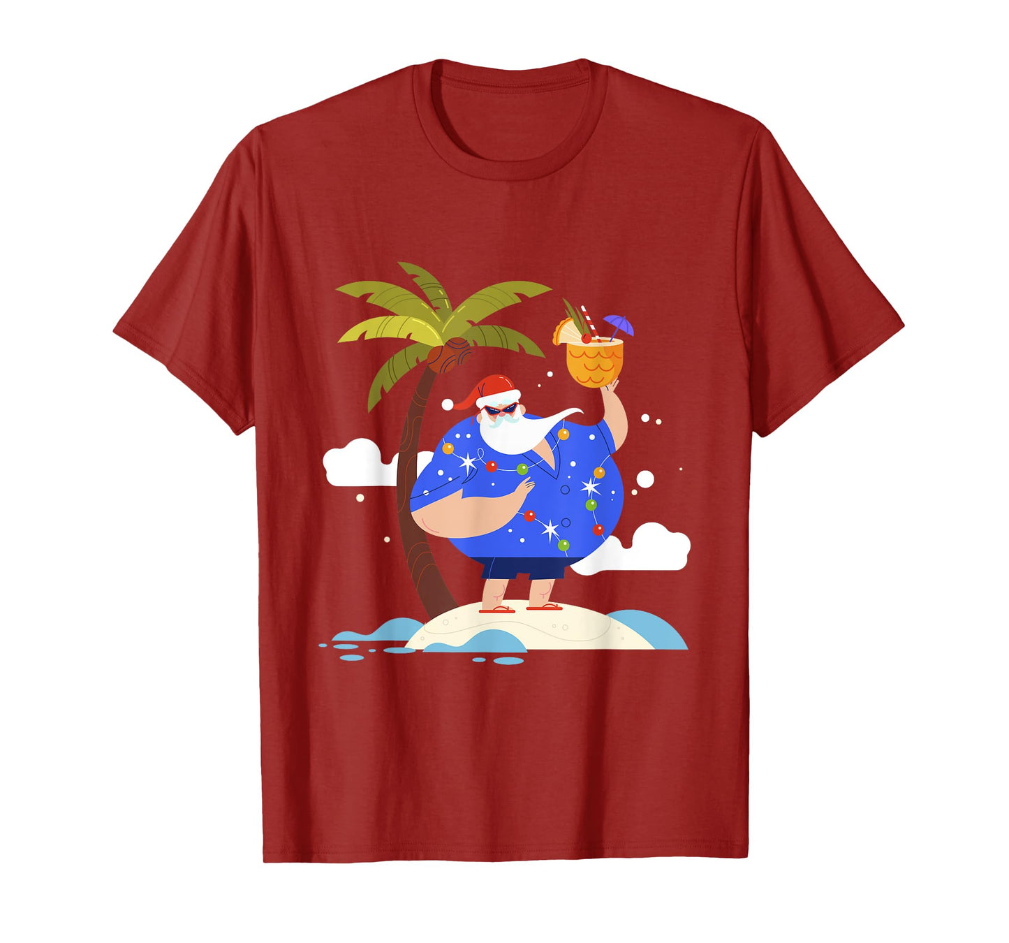 Tropical Beach Summer Christmas Vacation Santa Palm Tree T-Shirt