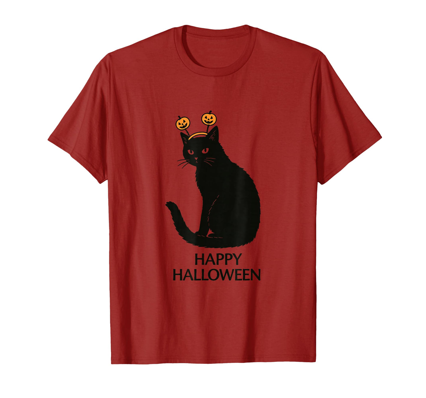 Happy Halloween Cat with Witch Hat Design T-Shirt