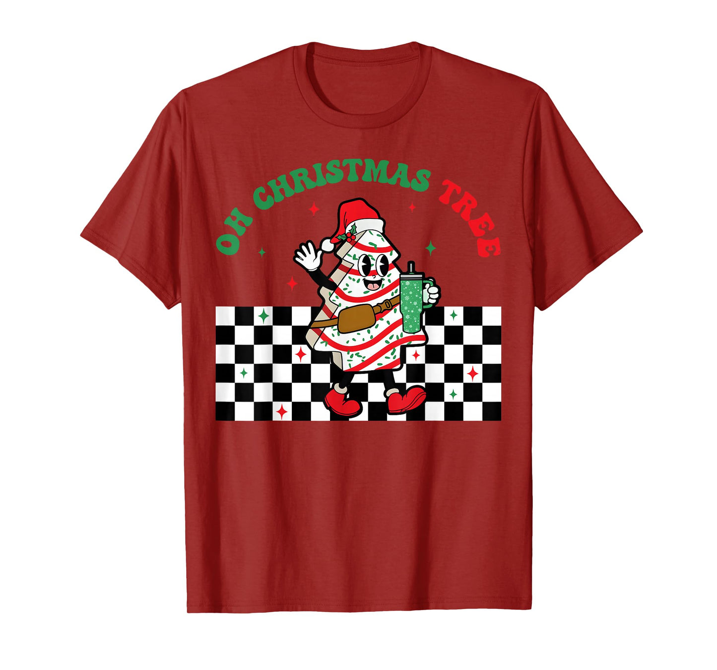 Groovy Checkered Oh Christmas Tree Cakes for Cake Lovers T-Shirt