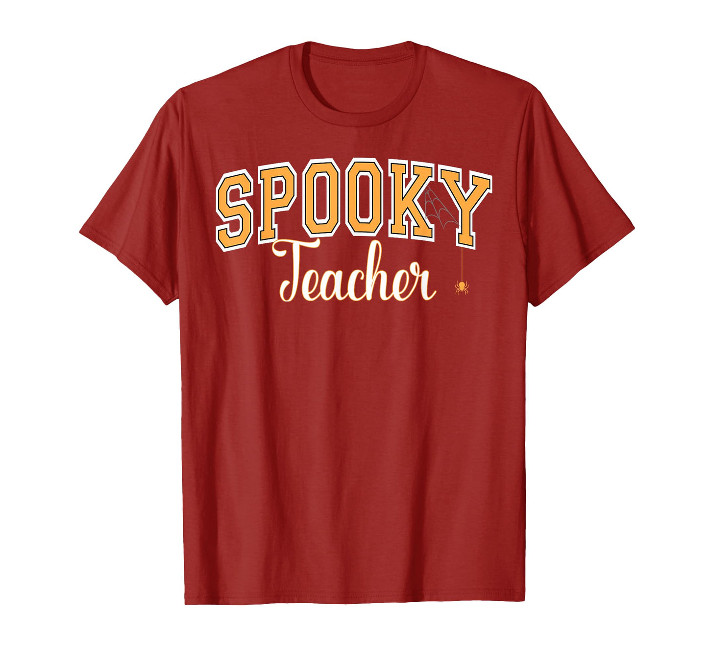 Spooky Teacher Halloween Spider Varsity Orange Letters T-Shirt