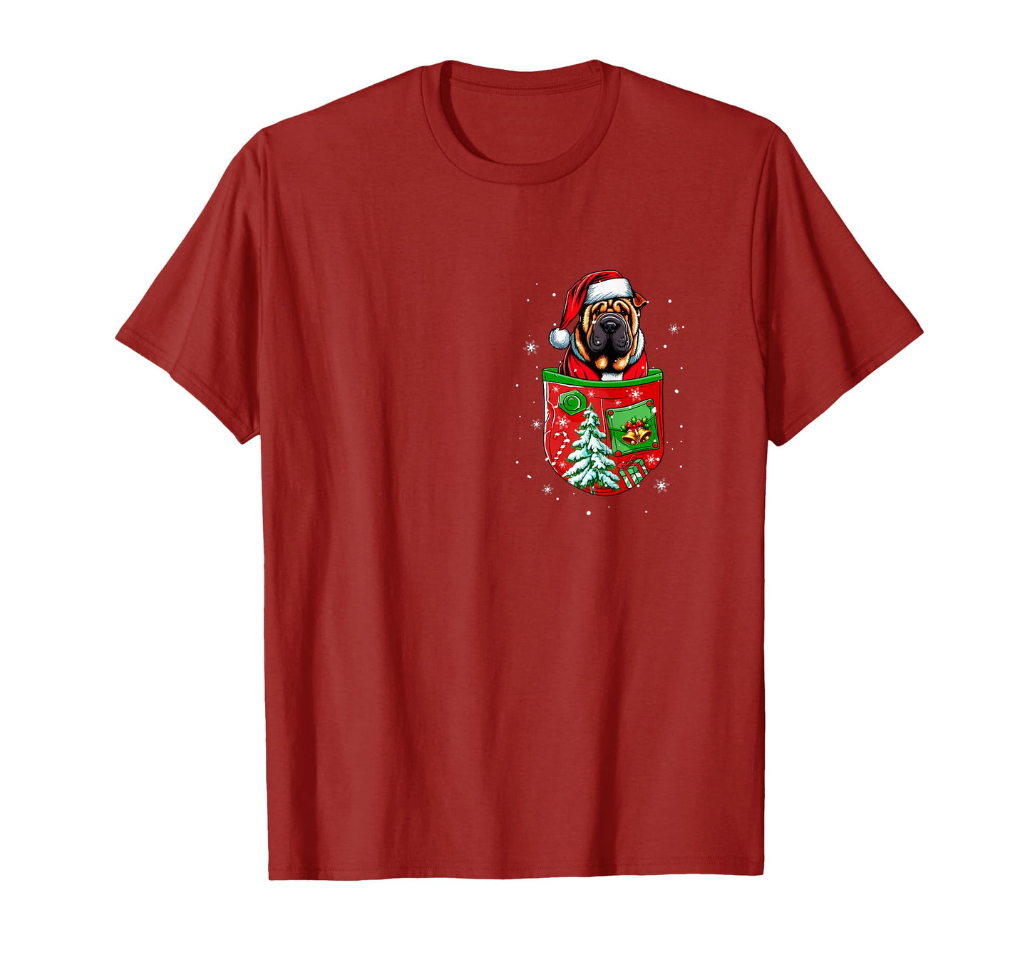 Santa Shar Pei in Pocket Owner Christmas Tree Bells T-Shirt