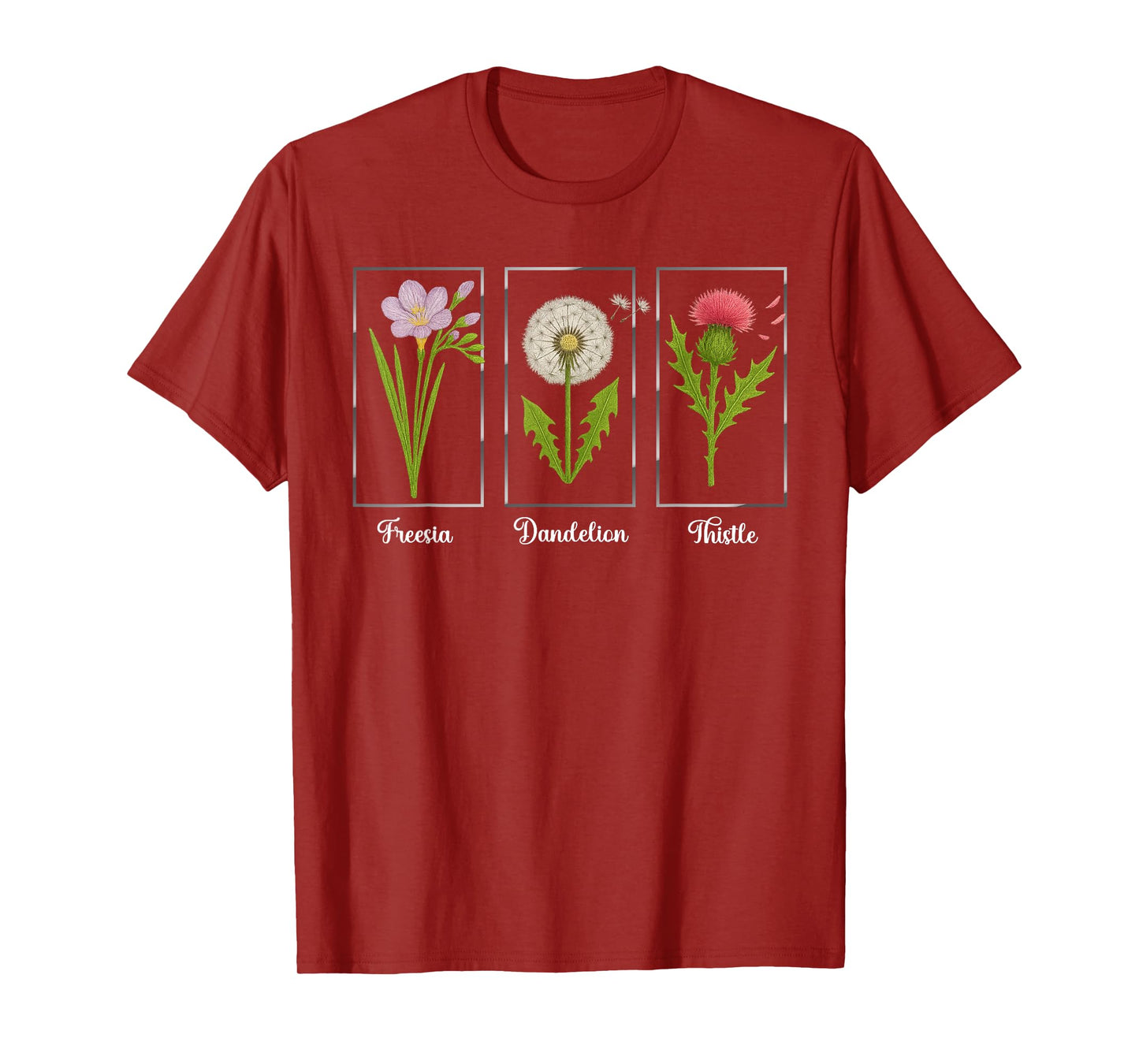 Vintage Subtle Flowers Freesia Dandelion Thistle Women T-Shirt
