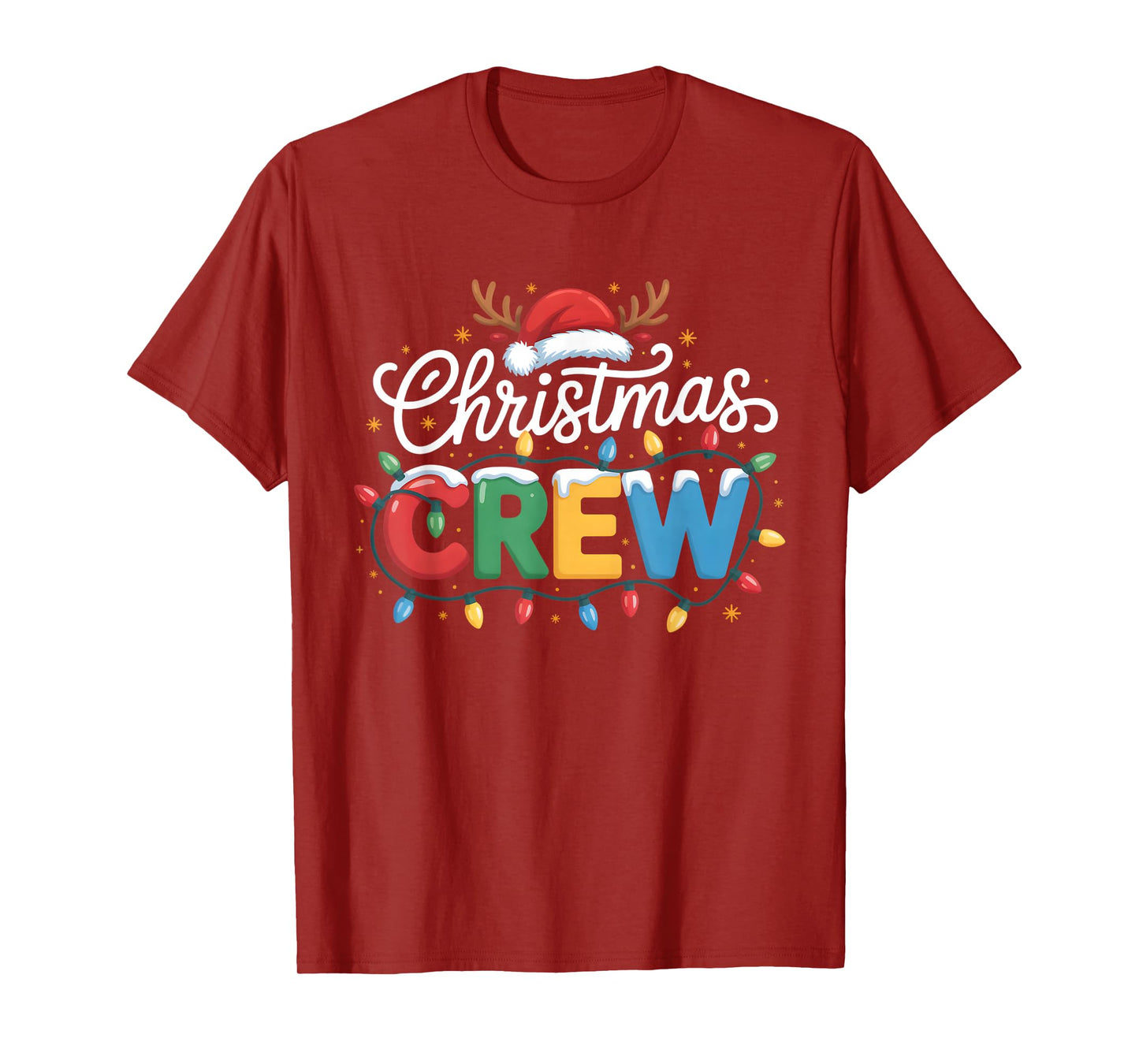 Christmas Crew Reindeer Santa Hat Family Xmas Lights Men Kid T-Shirt