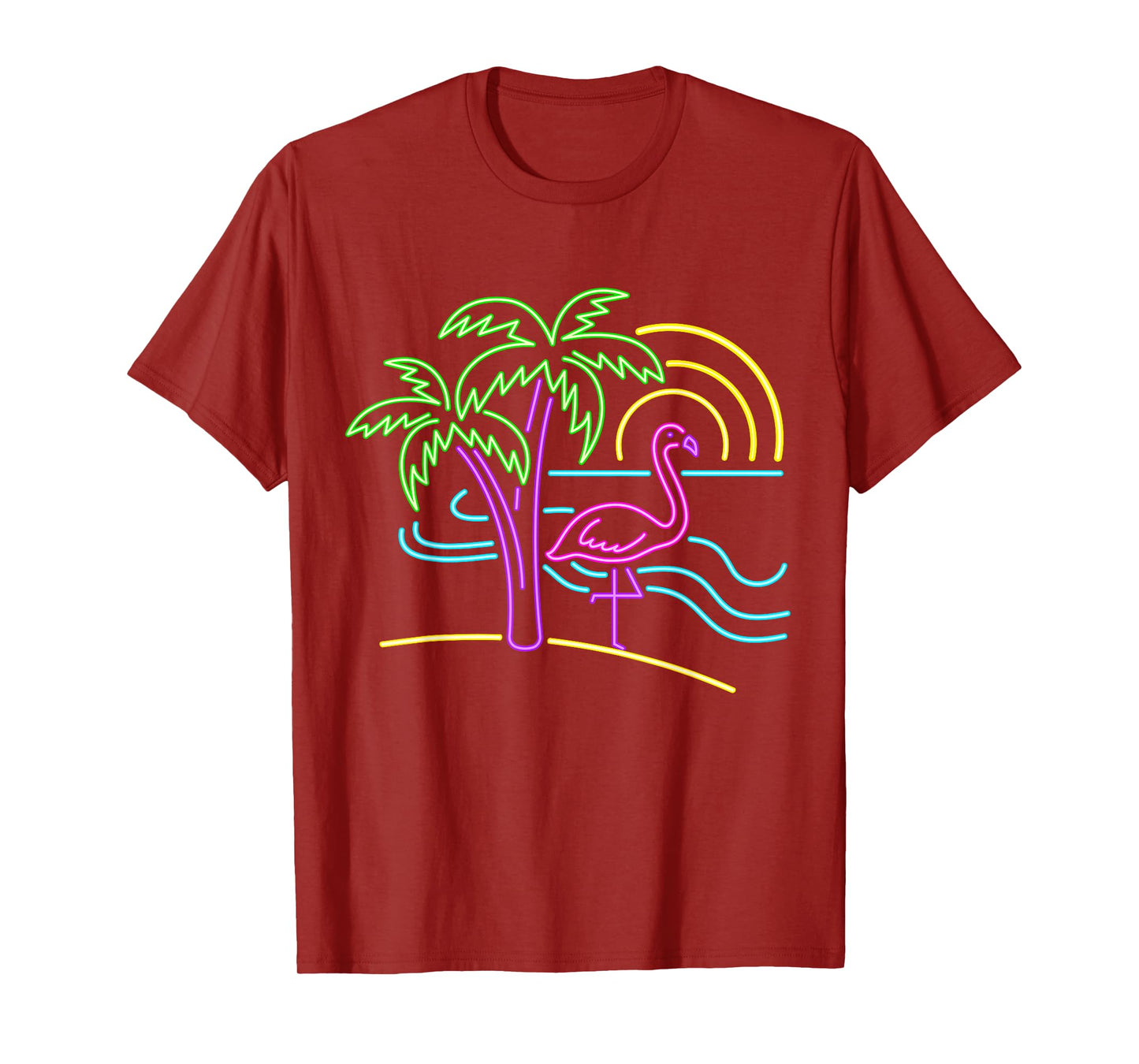 Vintage 80s Pink Flamingo Palm Tree Summer Vacation Beach T-Shirt