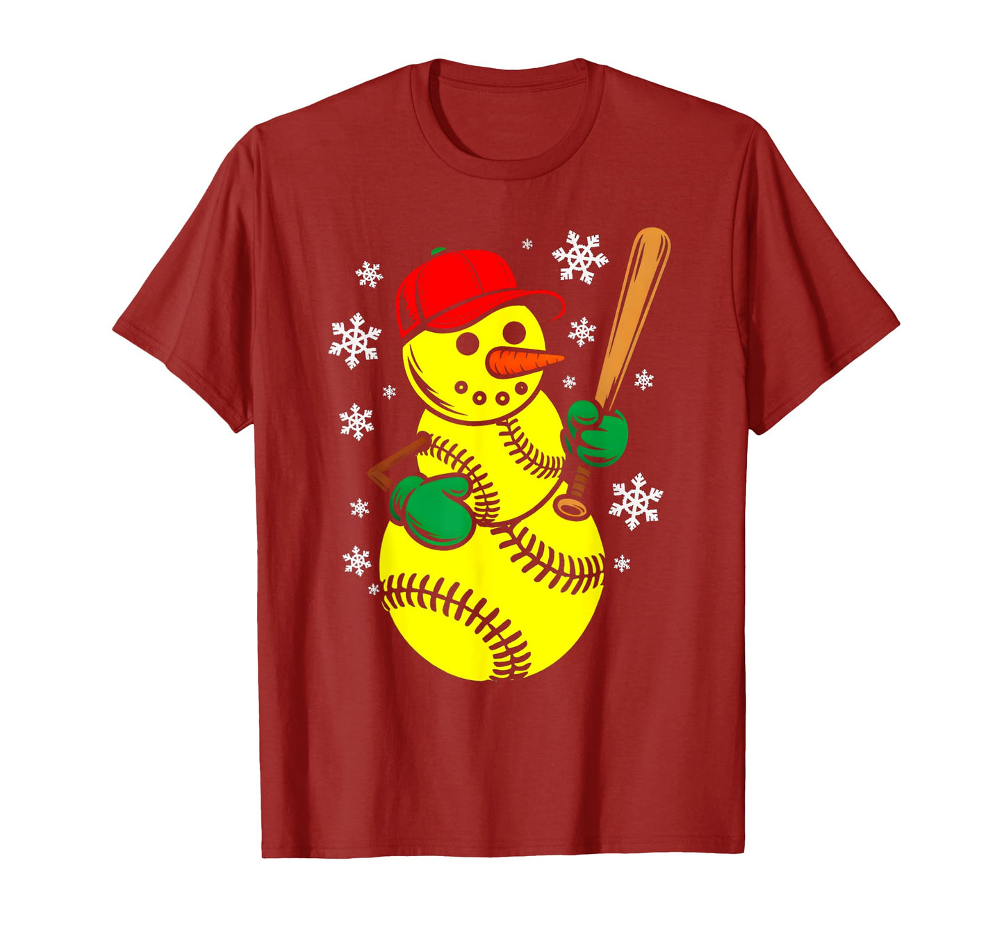 Softball Santa Hat Snowman Xmas Funny Softball Christmas T-Shirt