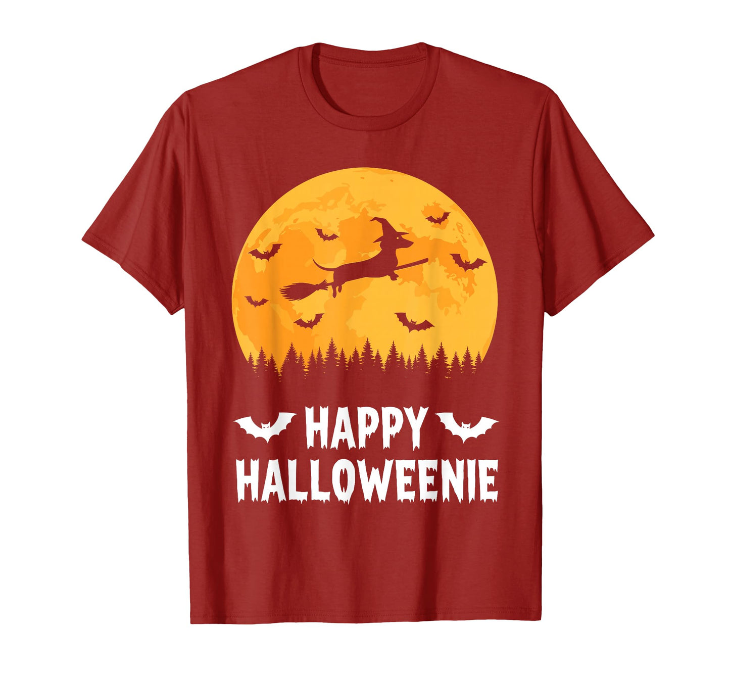 Happy Halloweenie Funny Halloween Dachshund Flying Witch T-Shirt