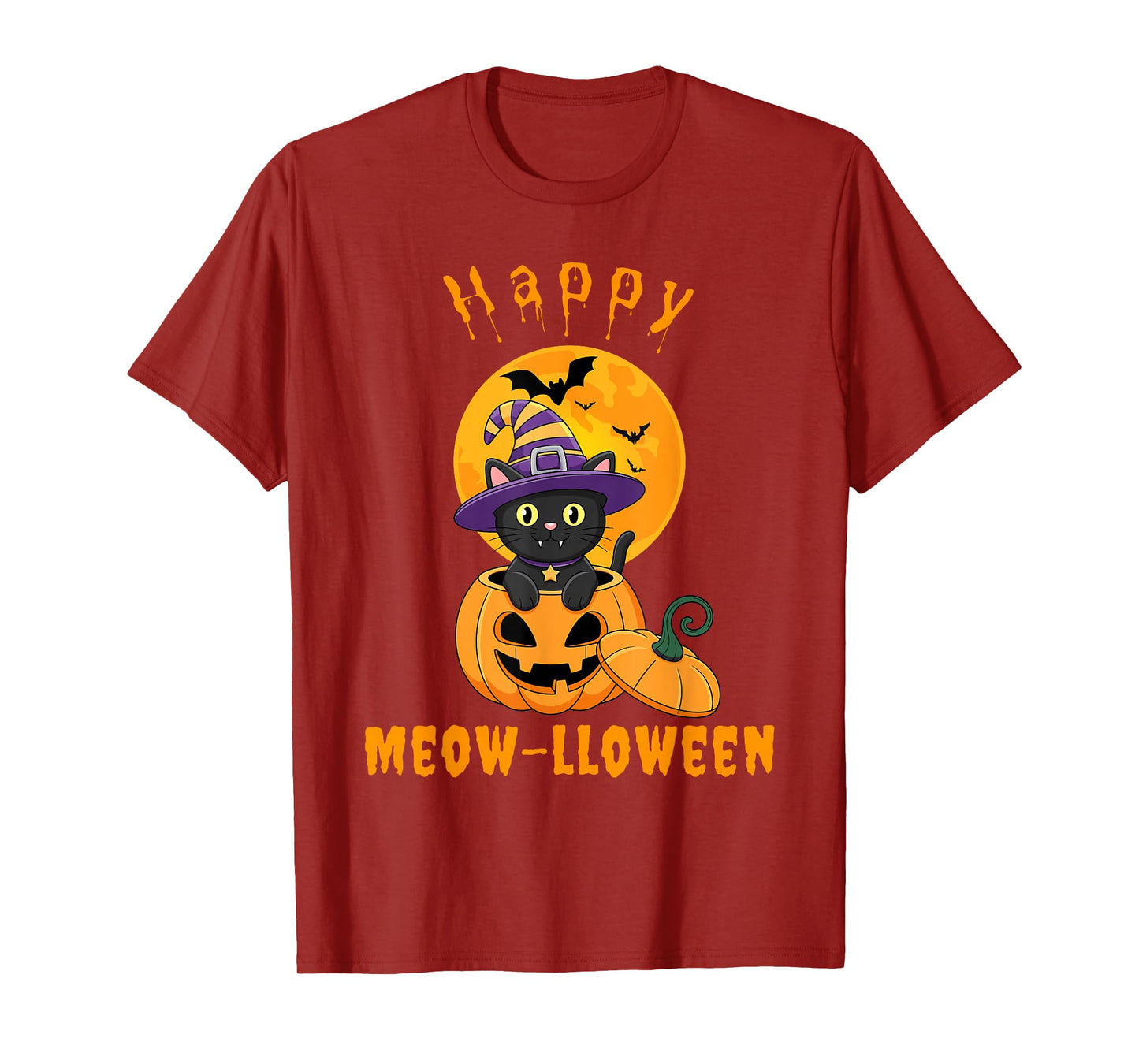 Happy Meow-lloween Cat Halloween Pumpkin Witch Hat Design T-Shirt