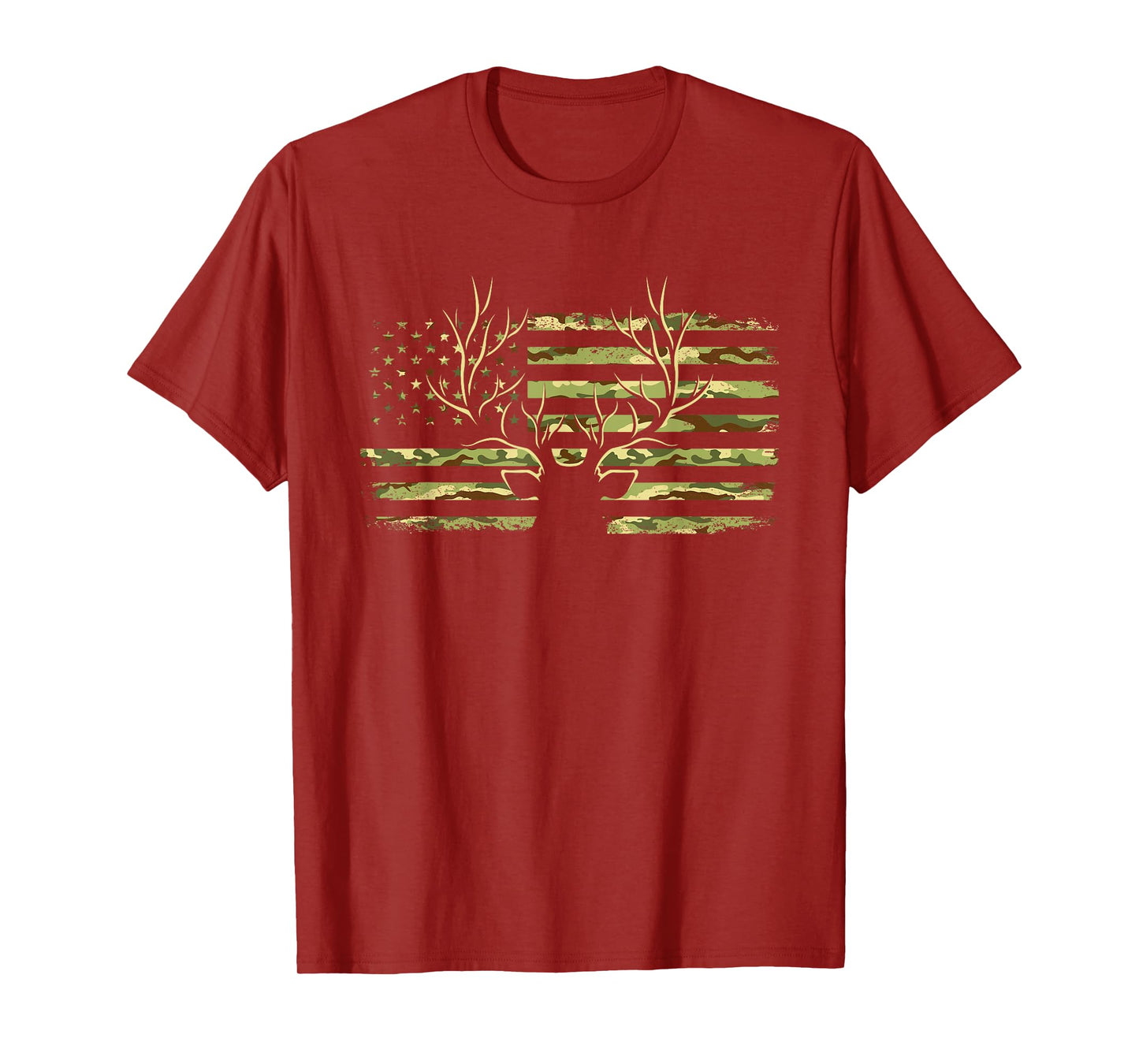 Deer Camo USA Flag Buck Elk Hunting American Hunt Lover T-Shirt