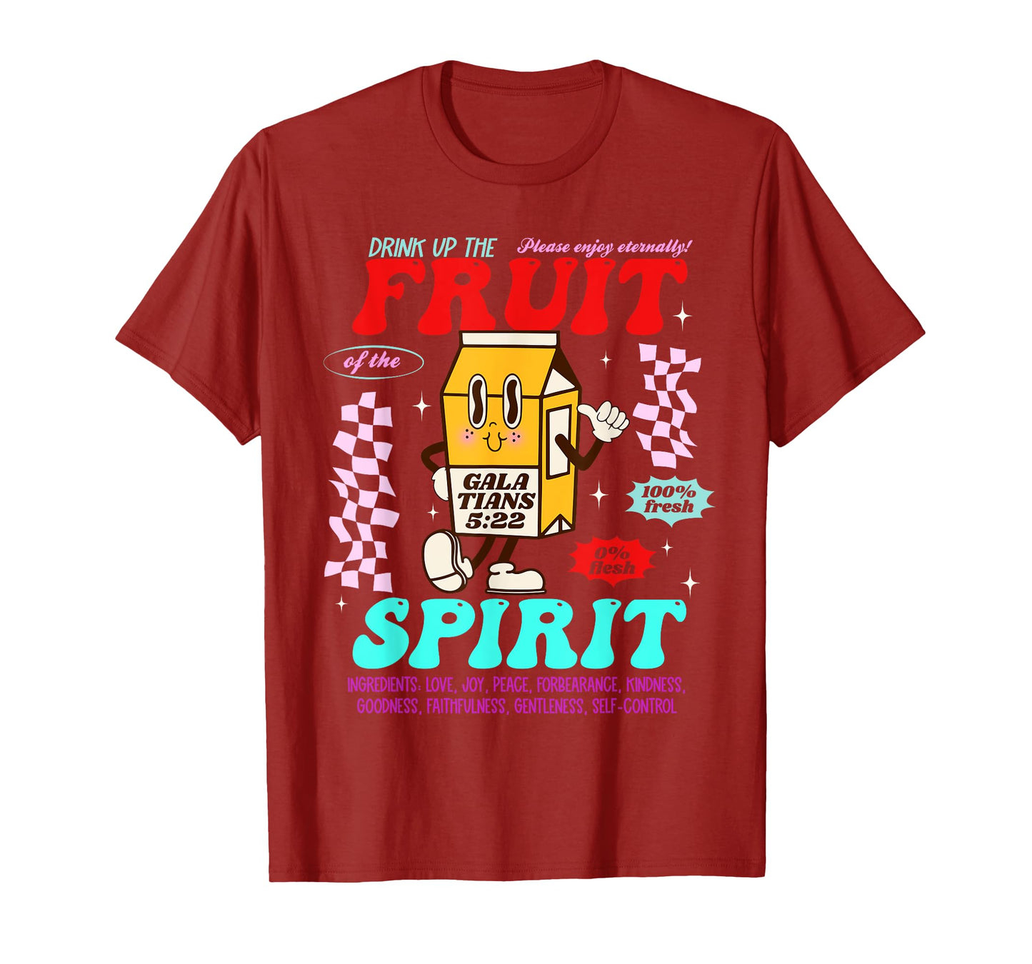 Drink Up Fruit Of The Spirit Christian Milk Bottle Checkered T-Shirt