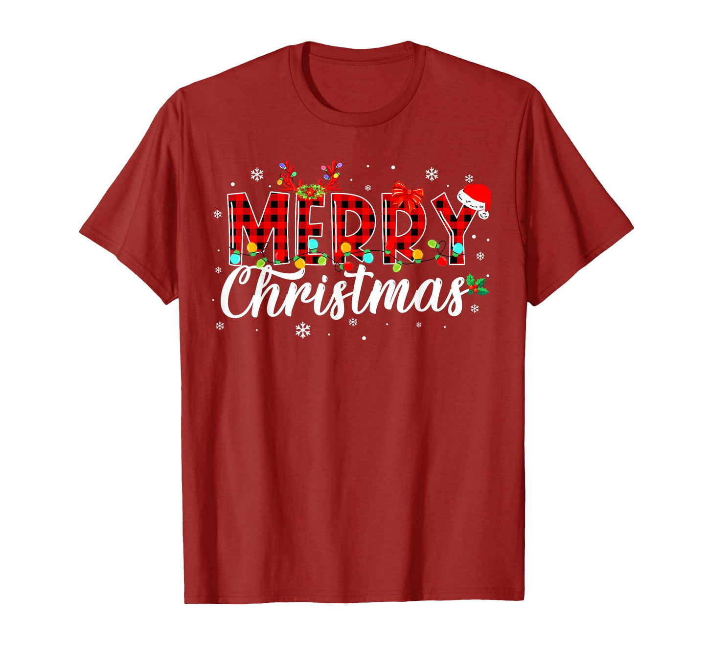 Merry Christmas Buffalo Plaid Red Santa Family Matching Xmas T-Shirt