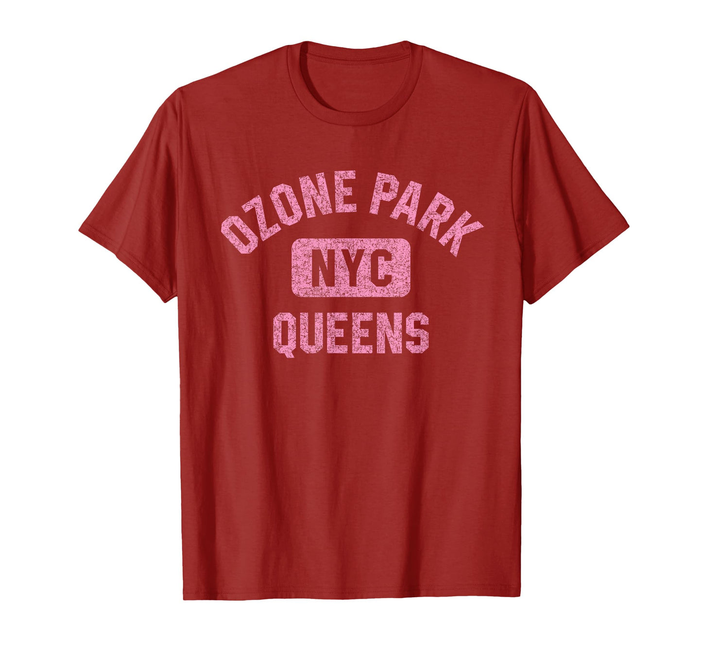 Ozone Park Queens NYC Gym Style Distressed Pink Print T-Shirt