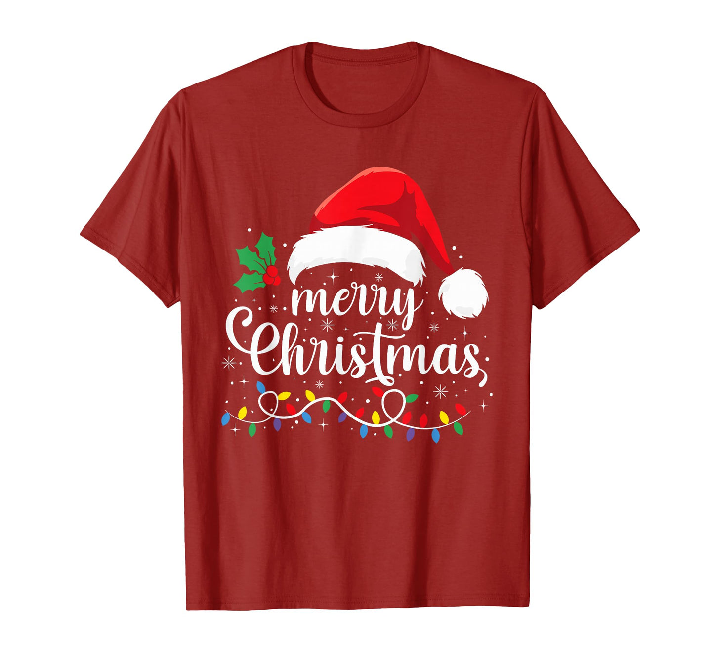 Merry Christmas Lights Red Santa Hat Xmas Family Men Women T-Shirt