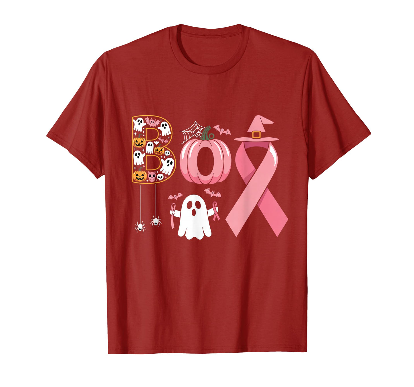 Boo Halloween Pink Pumpkin Ribbon Breast Cancer Awareness T-Shirt