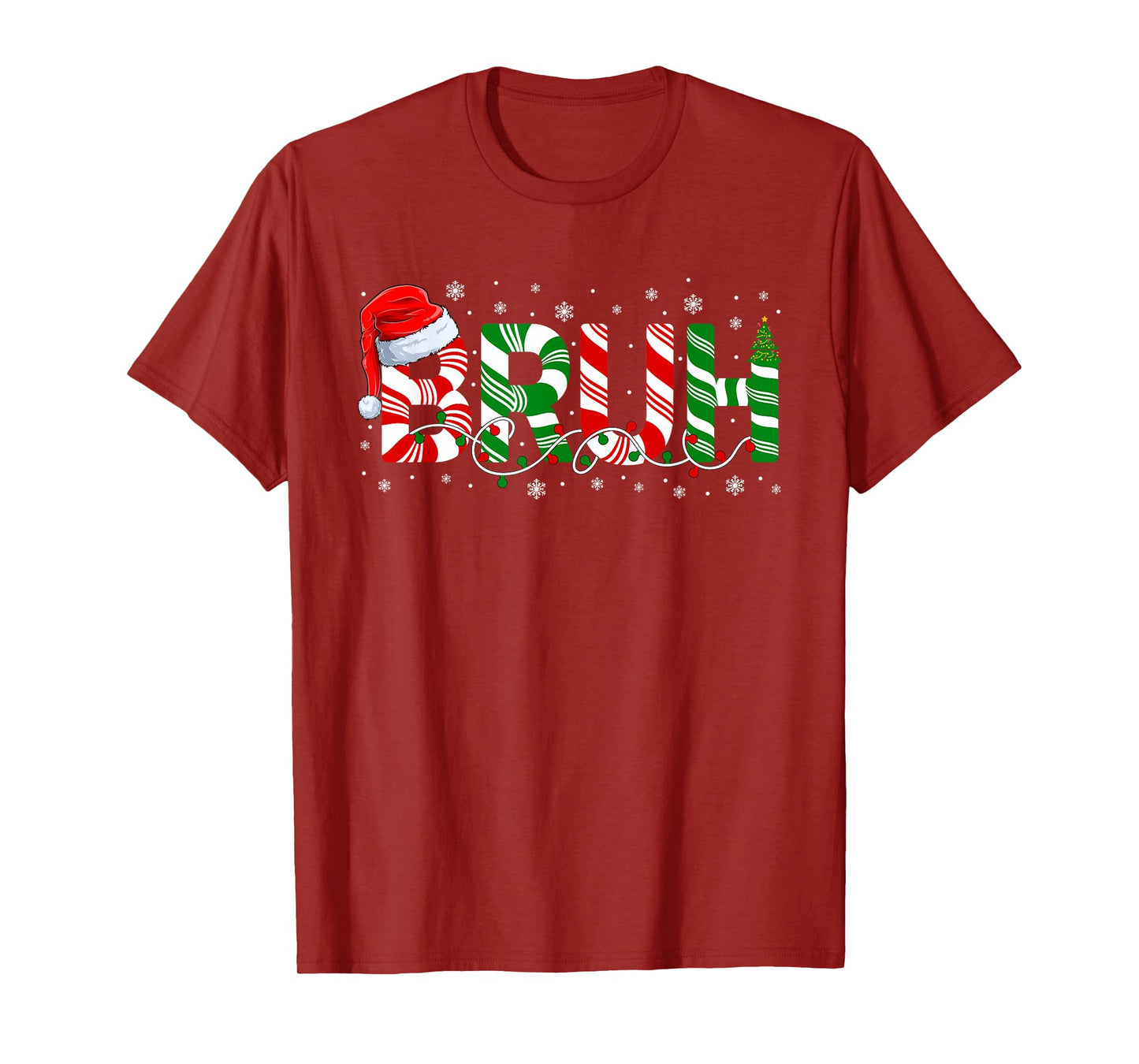 Bruh Funny Christmas Red Green Santa Hat Lights Xmas Pajamas T-Shirt