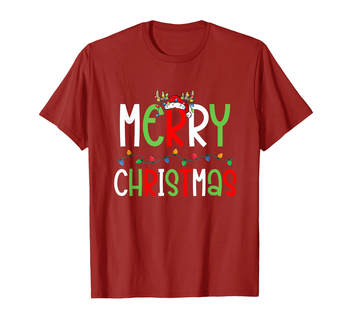 Merry Christmas Lights Reindeer Santa Holiday Outfit T-Shirt
