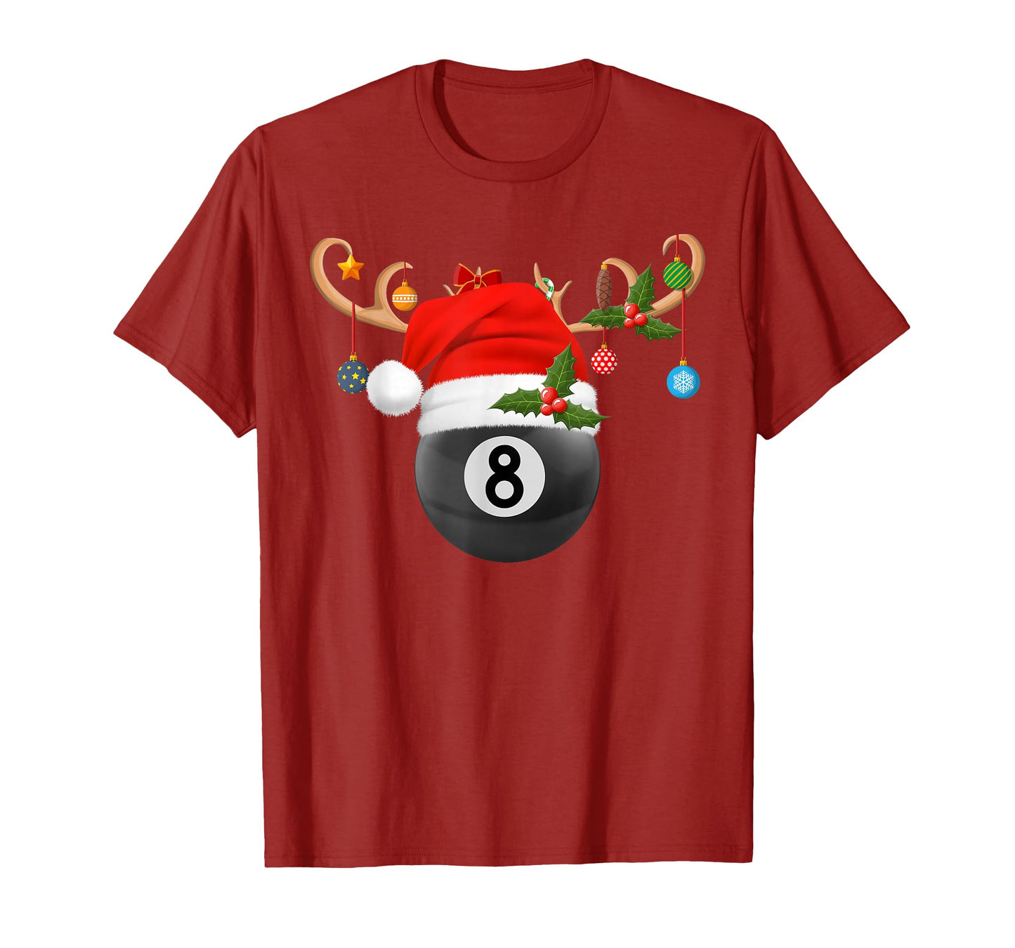 8 Ball Billiard Christmas Reindeer Santa Sports Player Xmas T-Shirt