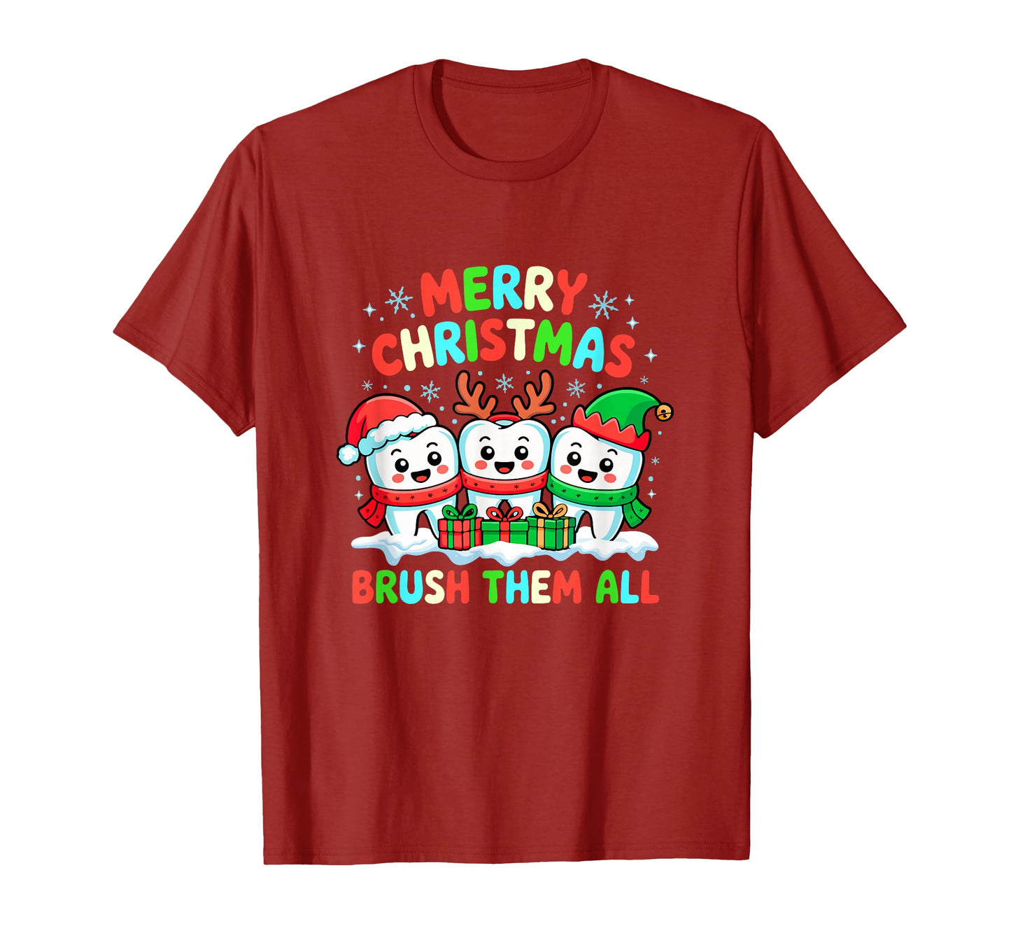 Merry Christmas Brush All Santa Elf Reindeer Teeth Dentist T-Shirt