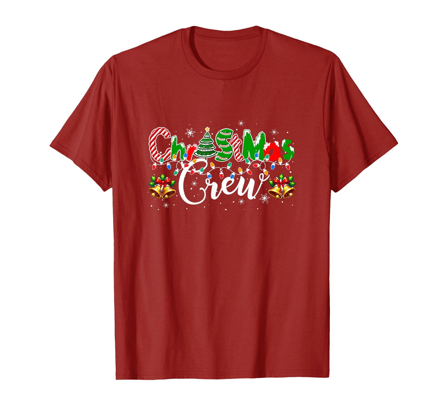 Christmas Crew Colorful Lights Xmas Tree Lover Family Group T-Shirt