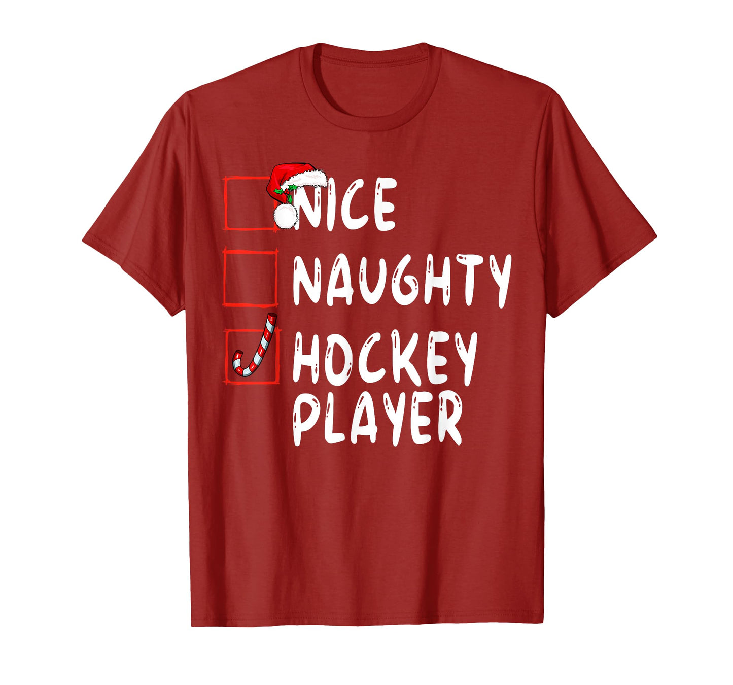Nice Naughty Hockey Player Christmas Santa Claus T-Shirt