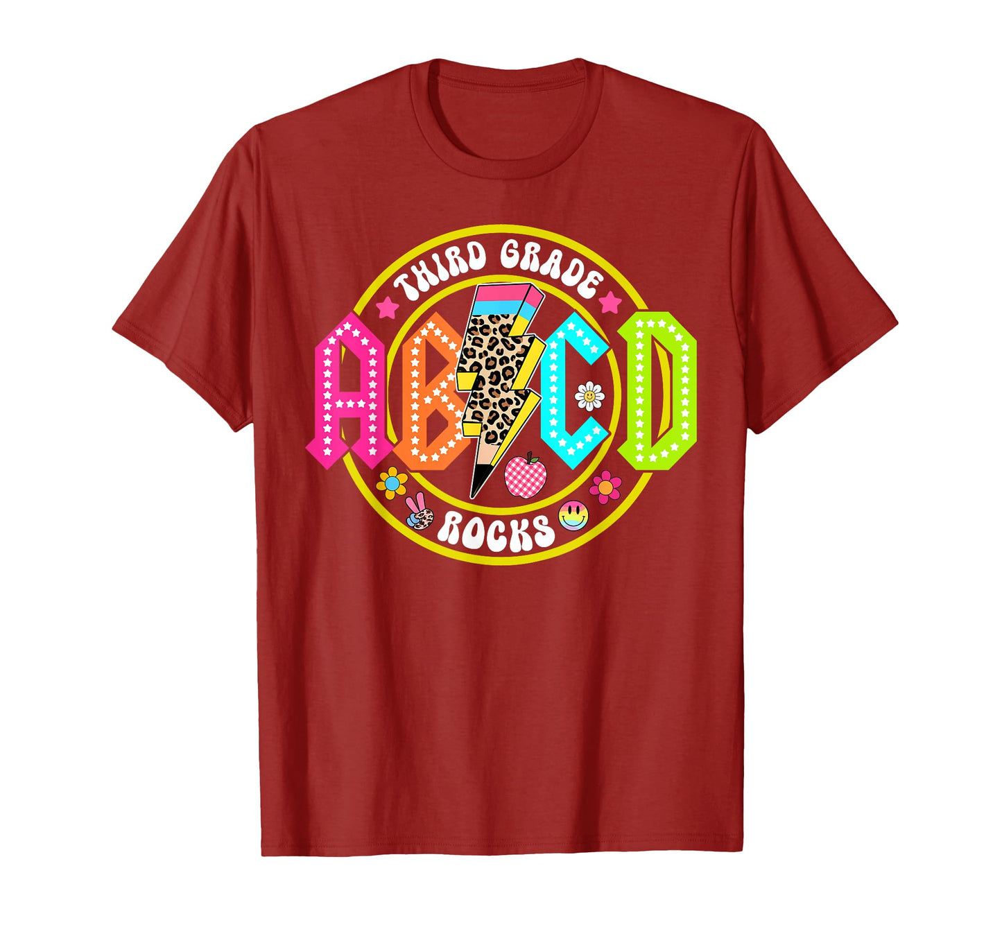 Retro Lightning Bolt ABCD Third Grade Rocks Back To School T-Shirt