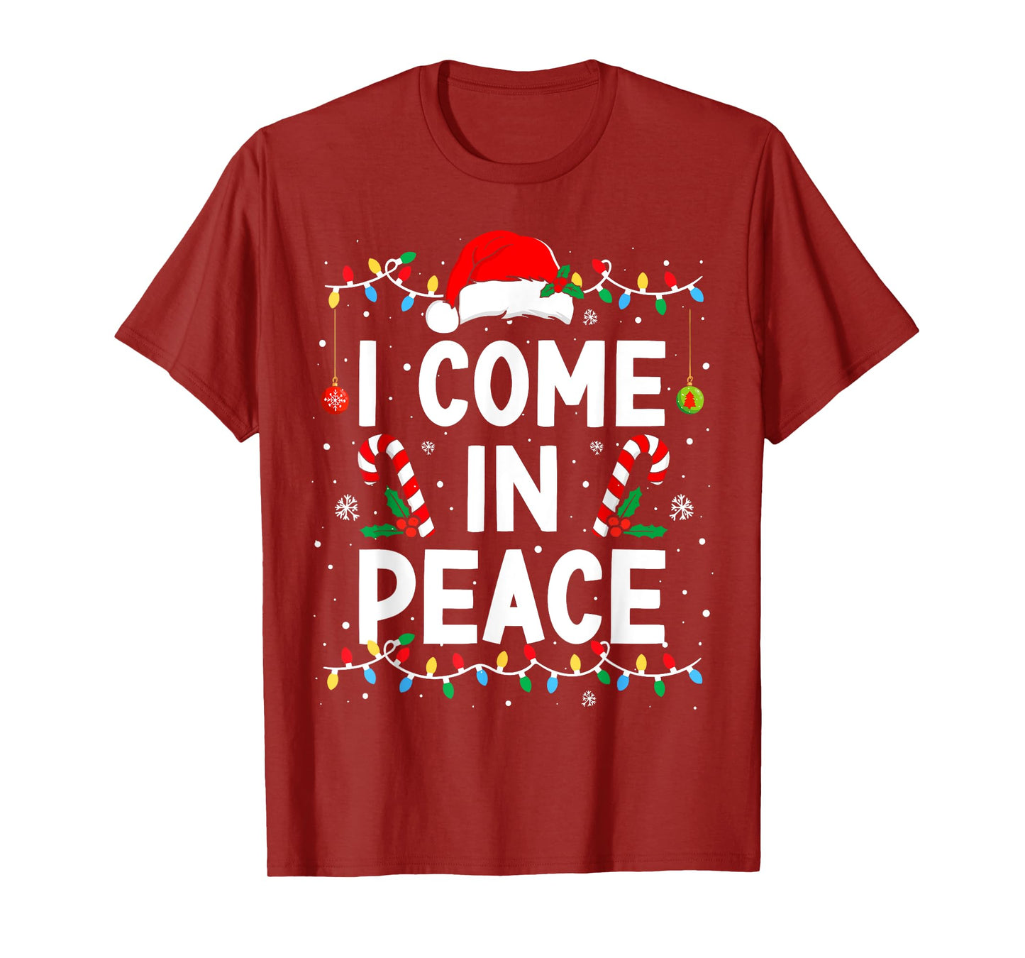 Peace I Come in Peace Christmas Xmas Lights Holiday Couples T-Shirt