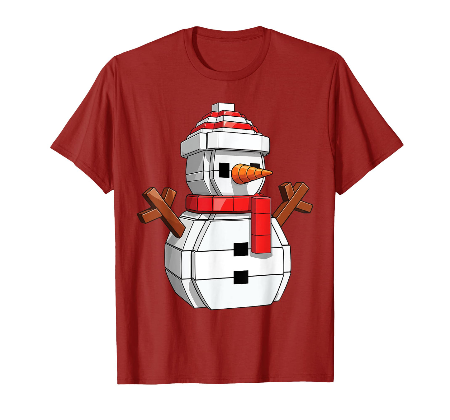Snow Man Block Building Christmas Builder Brick Master Build T-Shirt