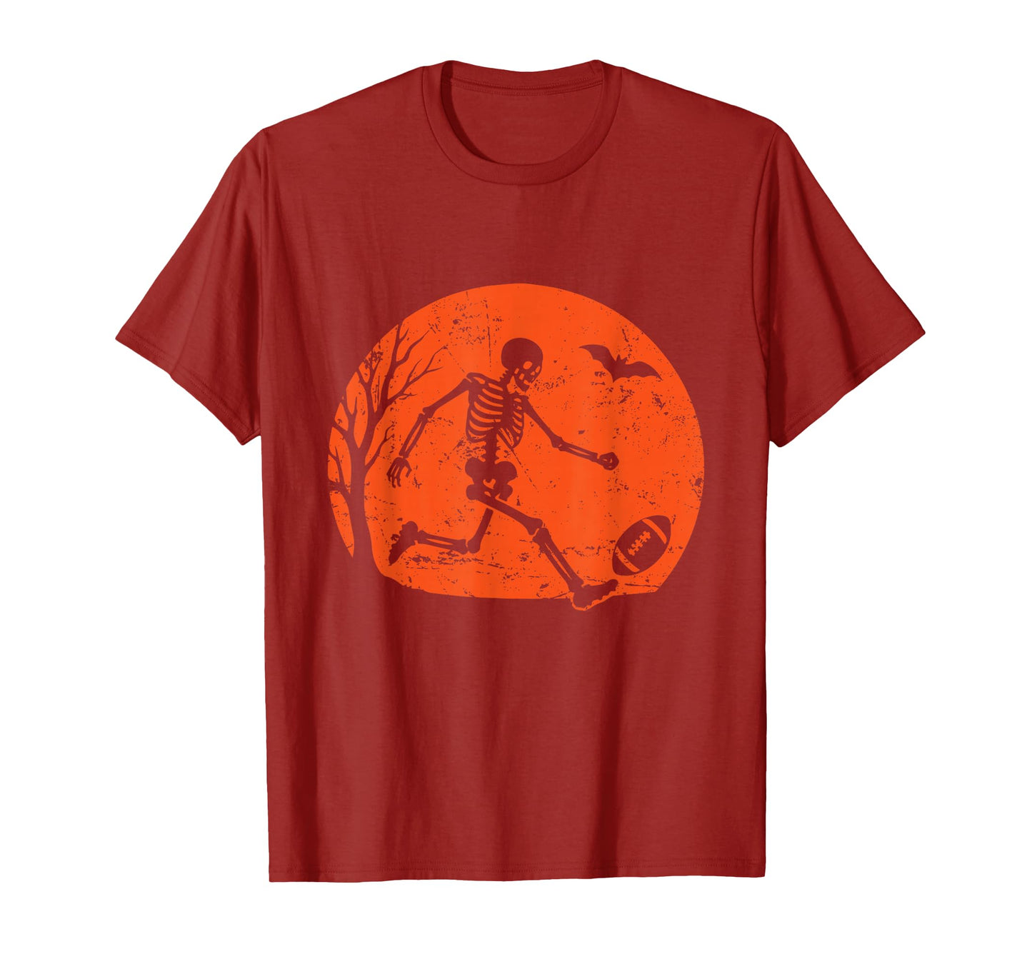 Skeleton Football Kick Under Moon T-Shirt