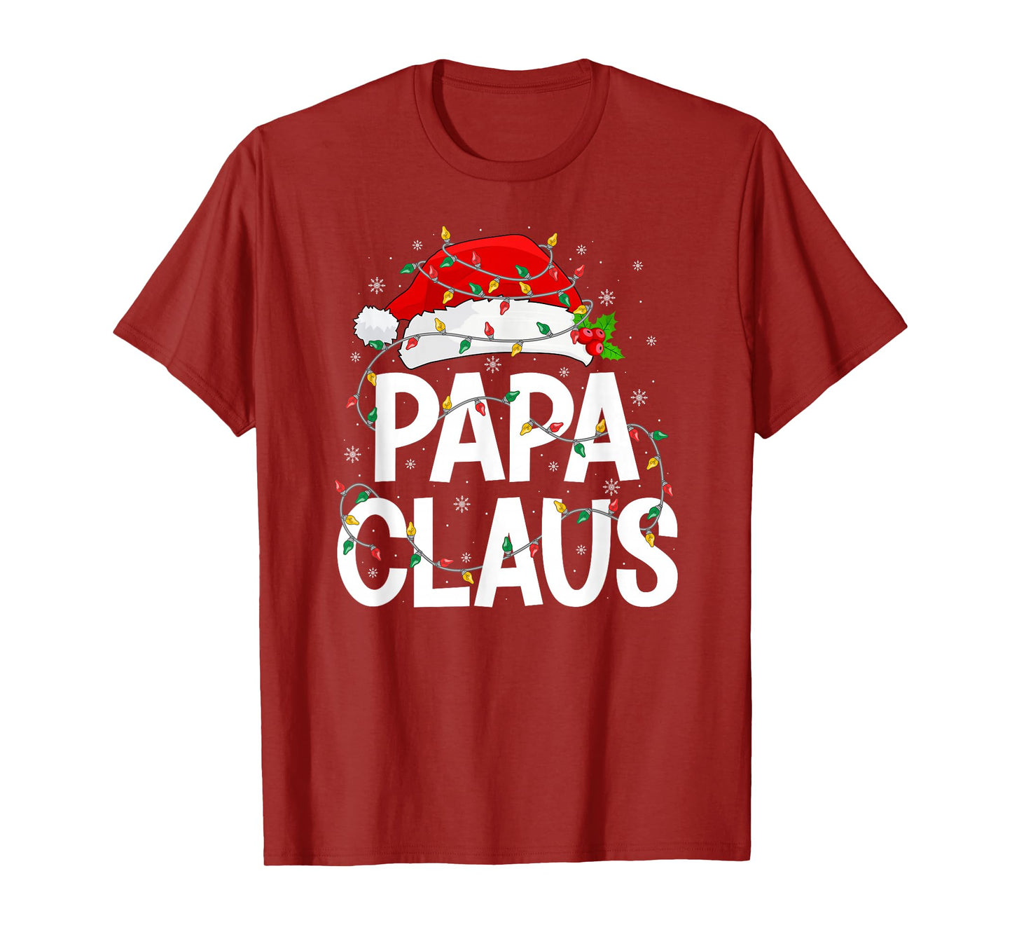 Papa Claus Christmas Lights Matching Family Santa Hat Xmas T-Shirt