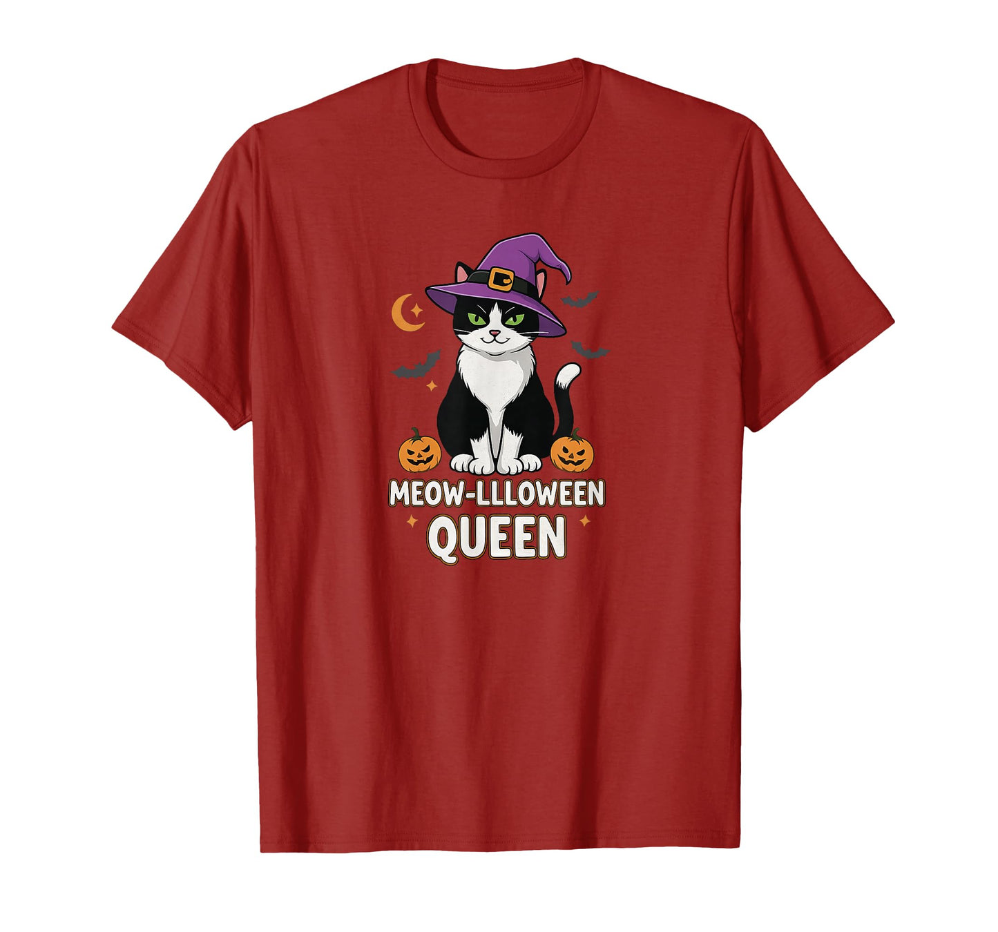 Black and White Tuxedo Cat Lazy Halloween Witch Hat Fun T-Shirt