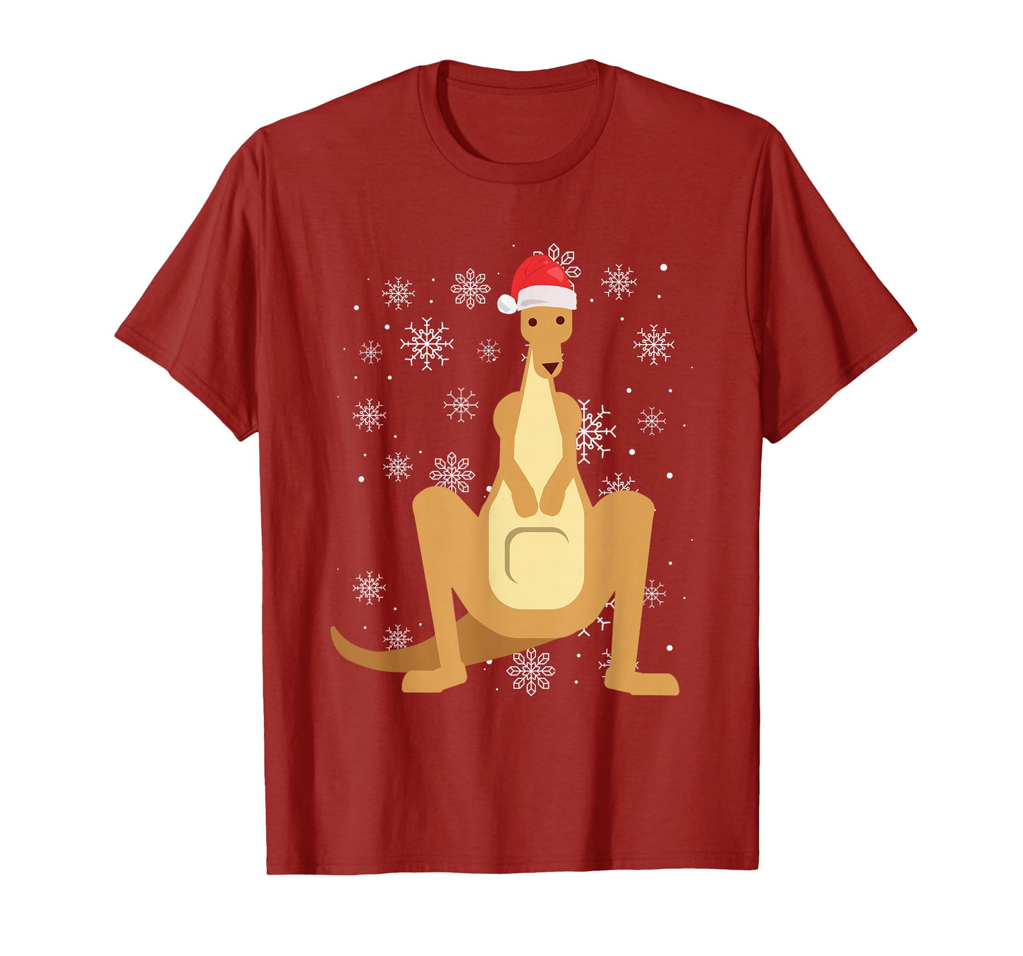 Kangaroo with Santa Hat Snowflakes Aussie Christmas T-Shirt