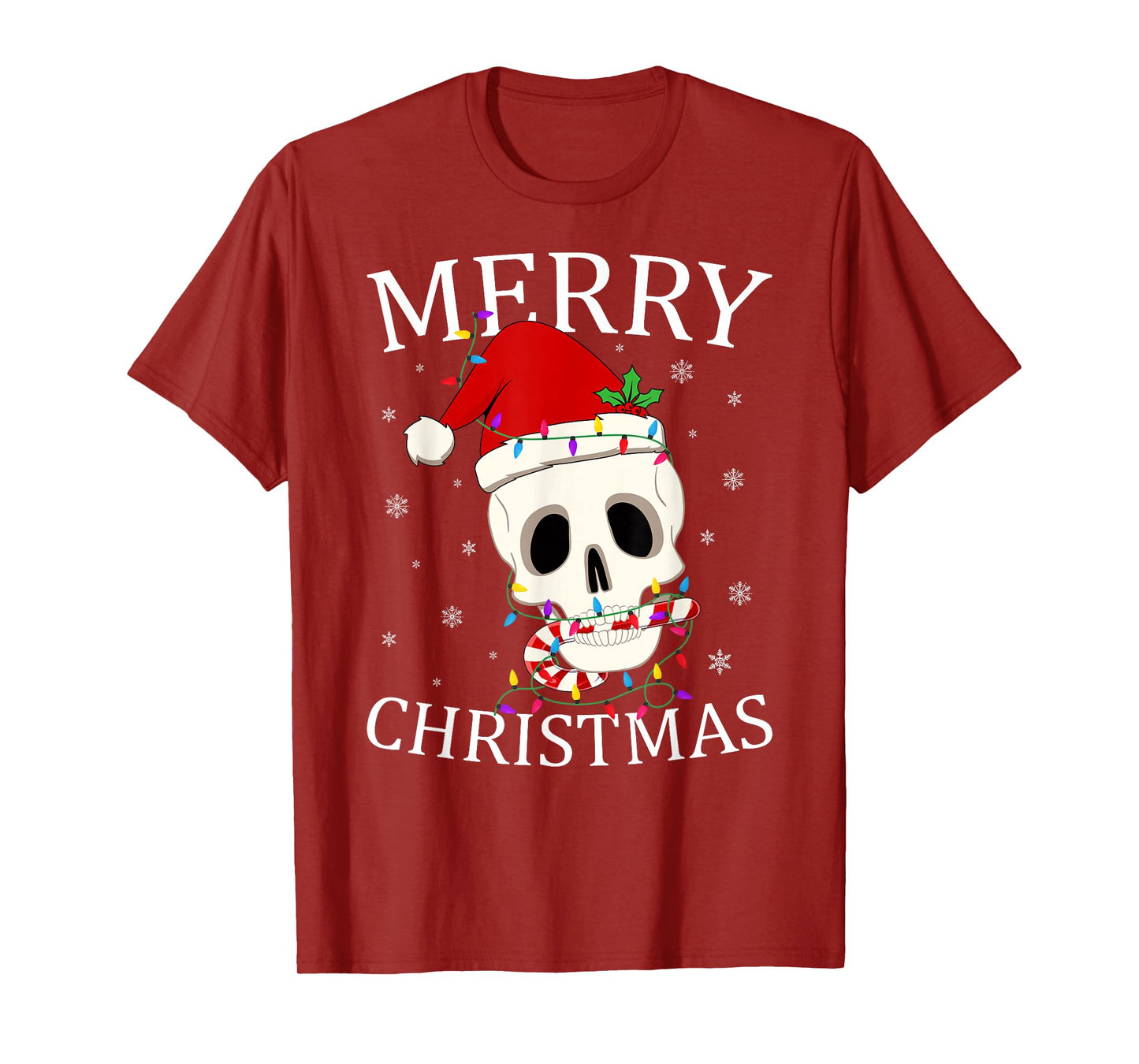 Merry Christmas Skeleton Skull Xmas Lights Men Women T-Shirt