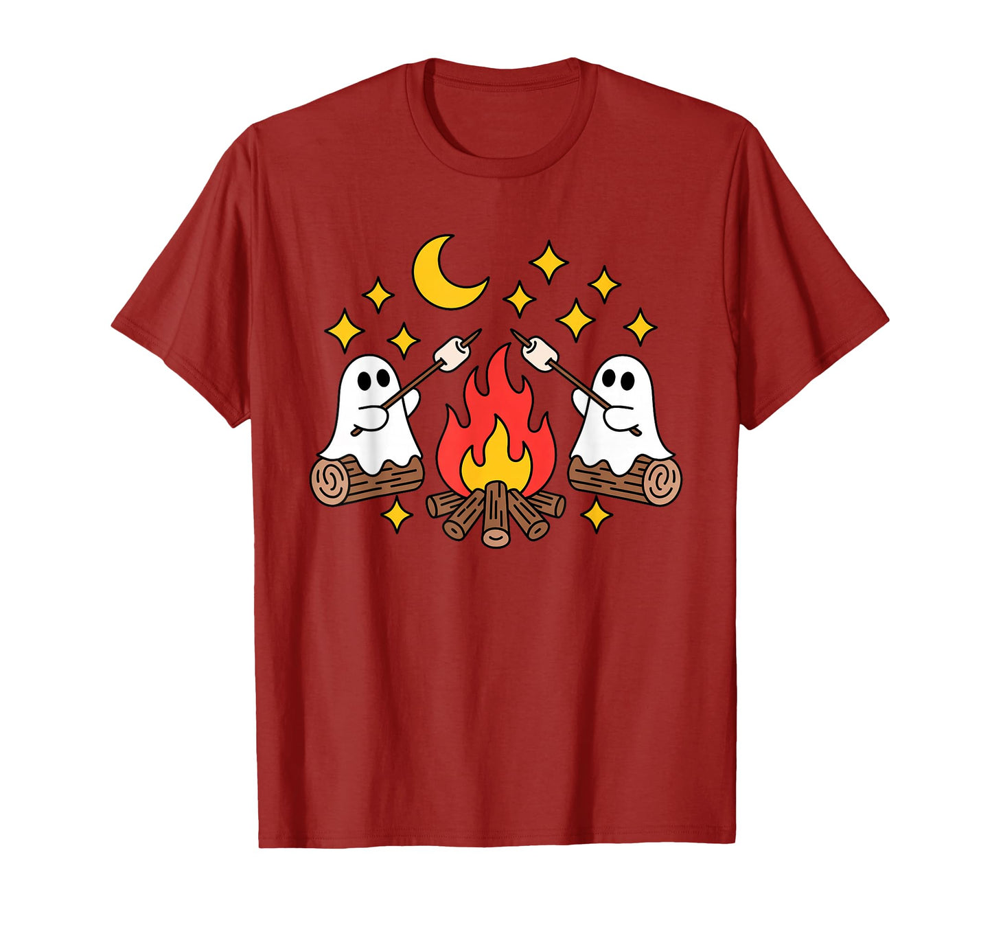 Cute Ghosts Camping Campfire Marshmallows Halloween Spooky T-Shirt