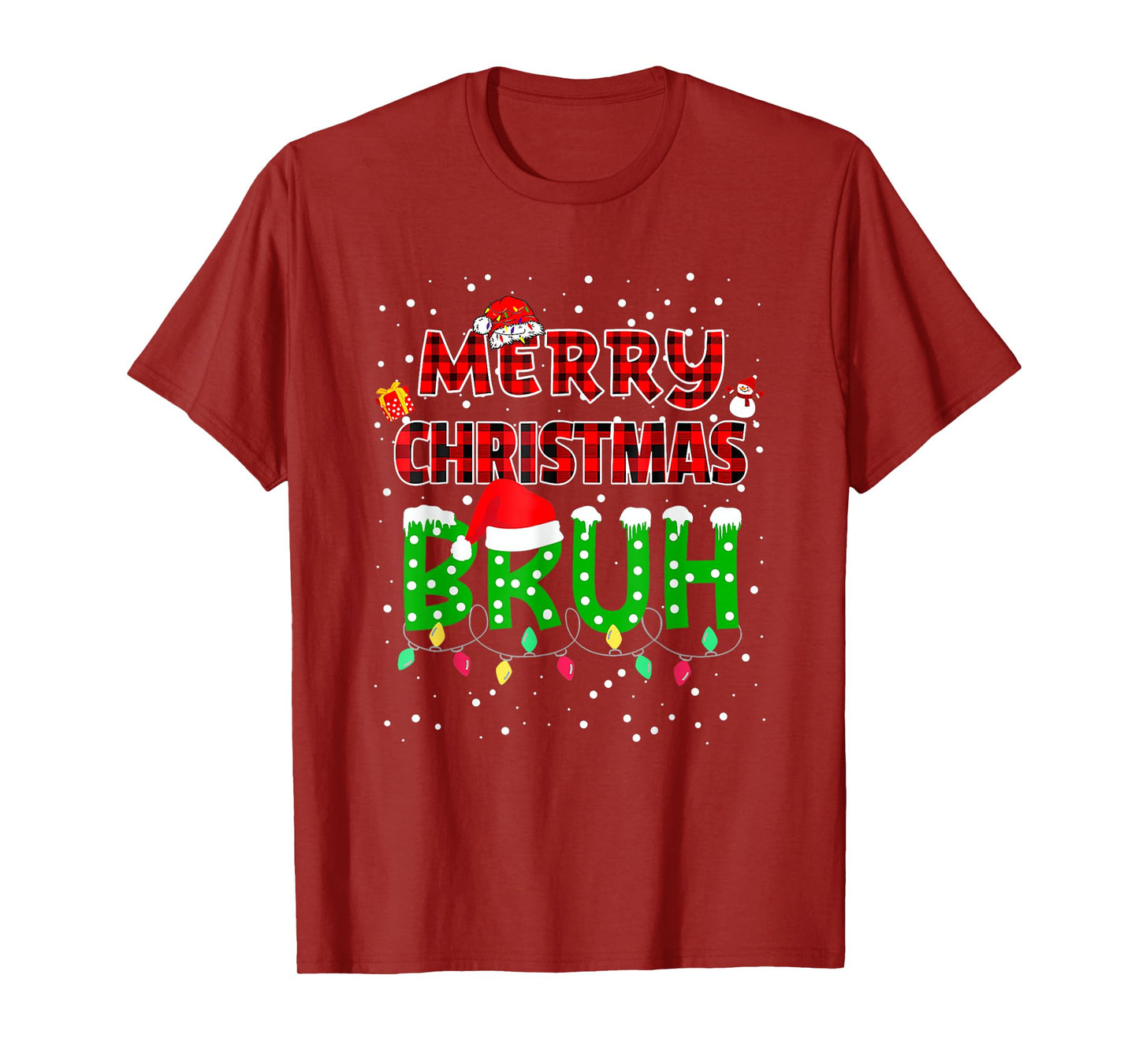 Bruh Merry Christmas Red Plaid Xmas Pajama T-Shirt