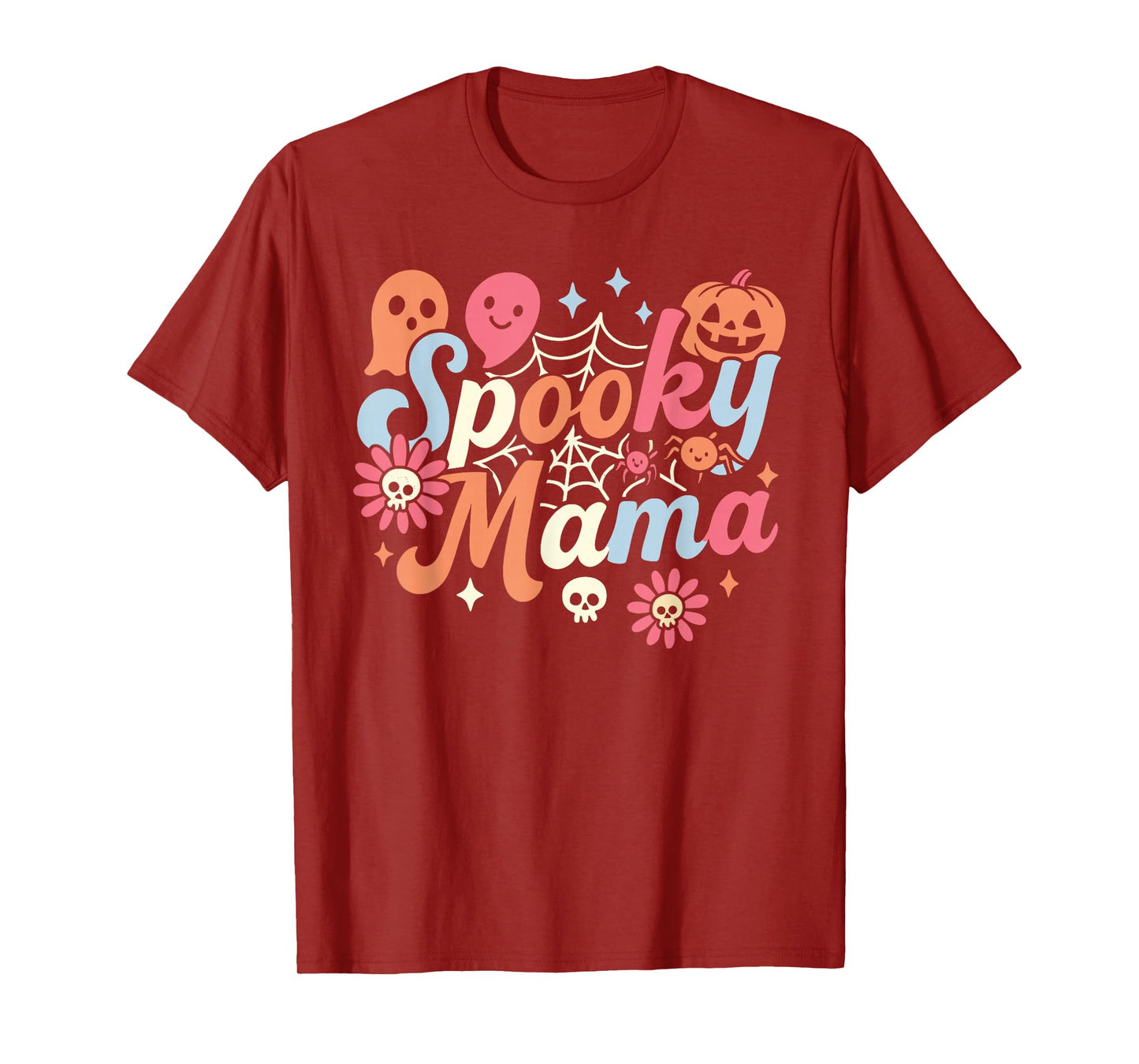 Spooky Mama Funny Mom Halloween Ghost Witch Bat T-Shirt