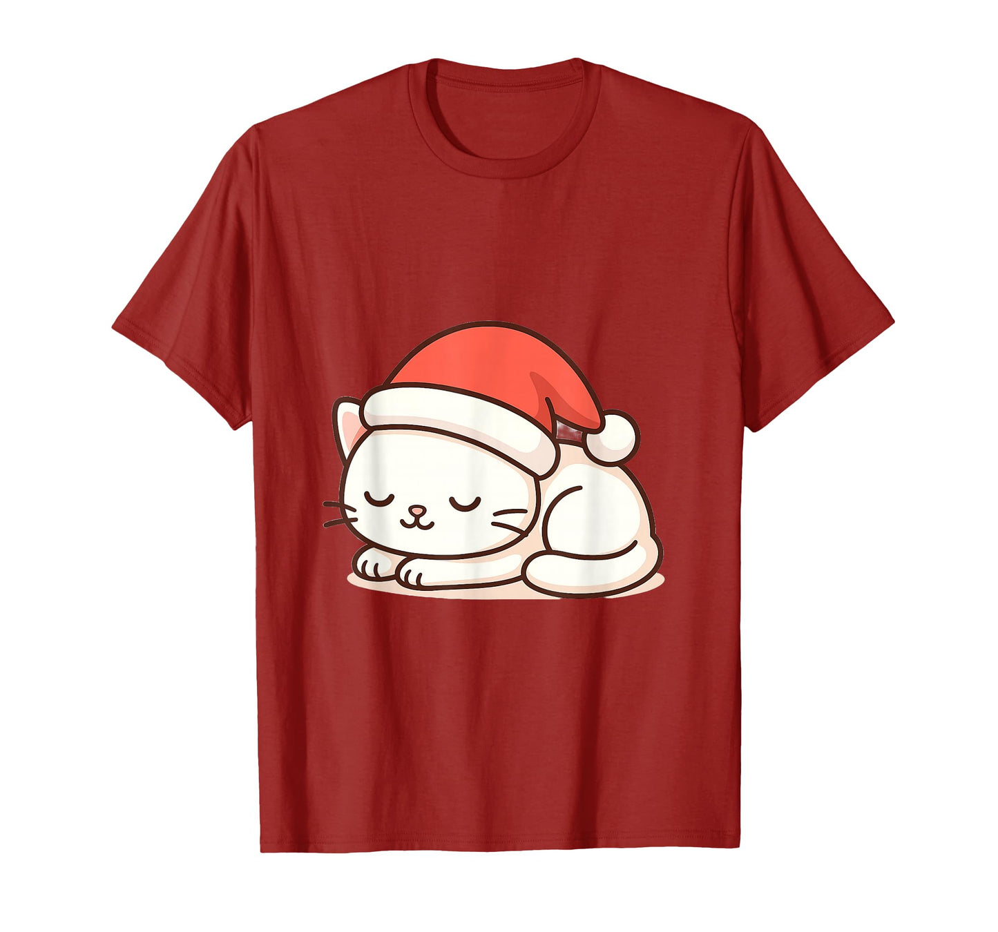 Sleeping White Cat with Santa Hat T-Shirt