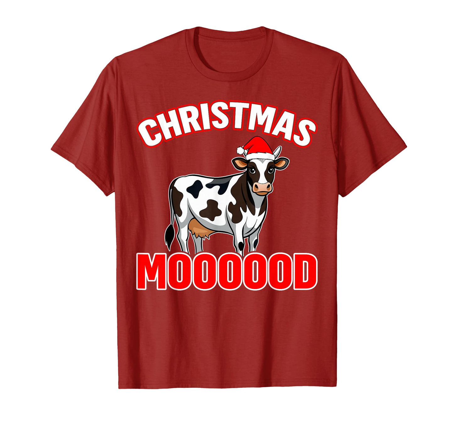 Christmas Moooood - Cow Lover Farmer Santa Hat Xmas Holiday T-Shirt