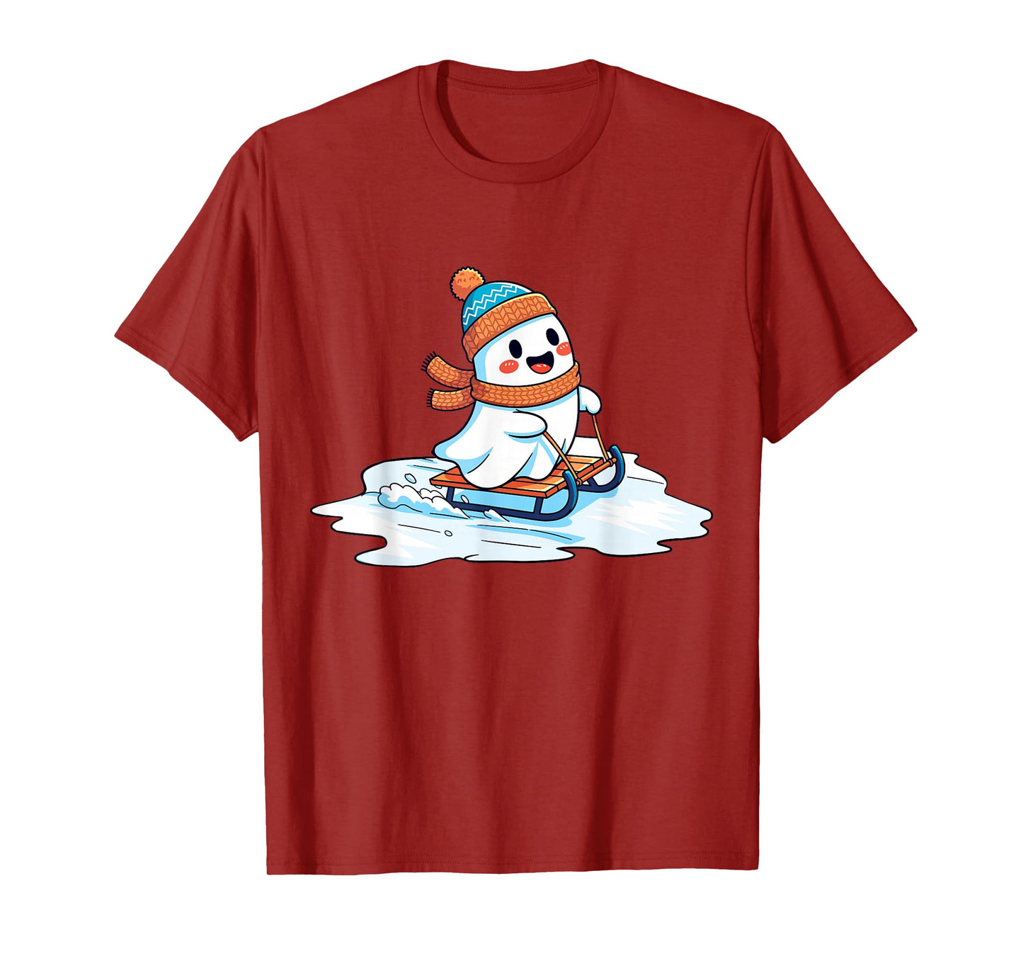 Cute Ghost Skii Winter Halloween Christmas Winterween T-Shirt