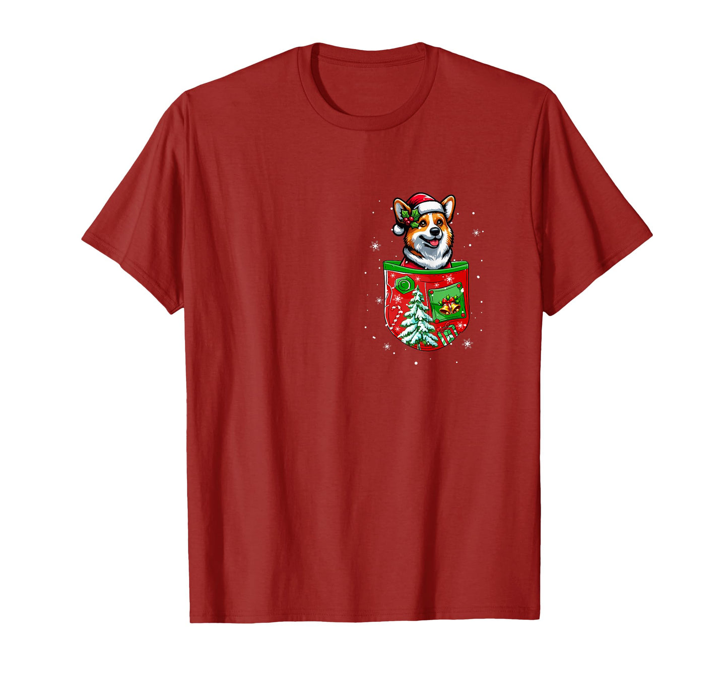 Santa Corgi in Pocket Owner Christmas Tree Bells T-Shirt