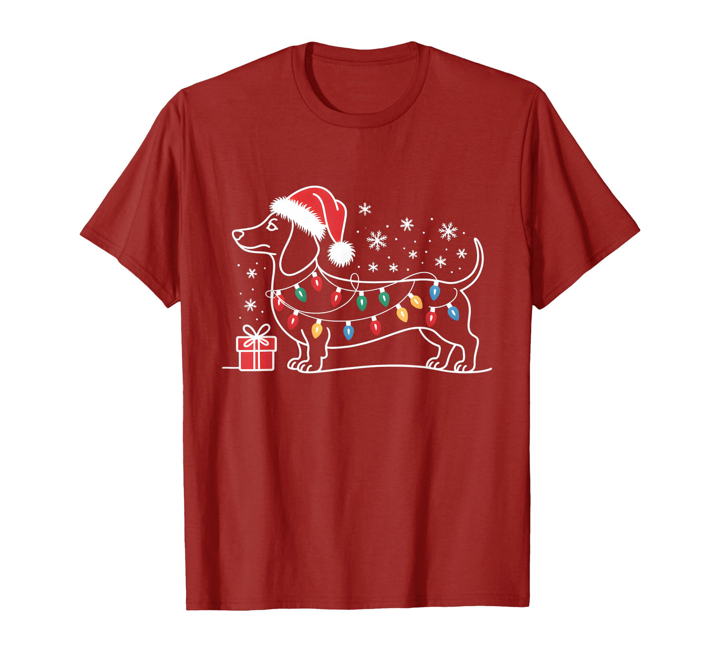 Dachshund Christmas Lights Santa Hat Xmas Dog Lover T-Shirt